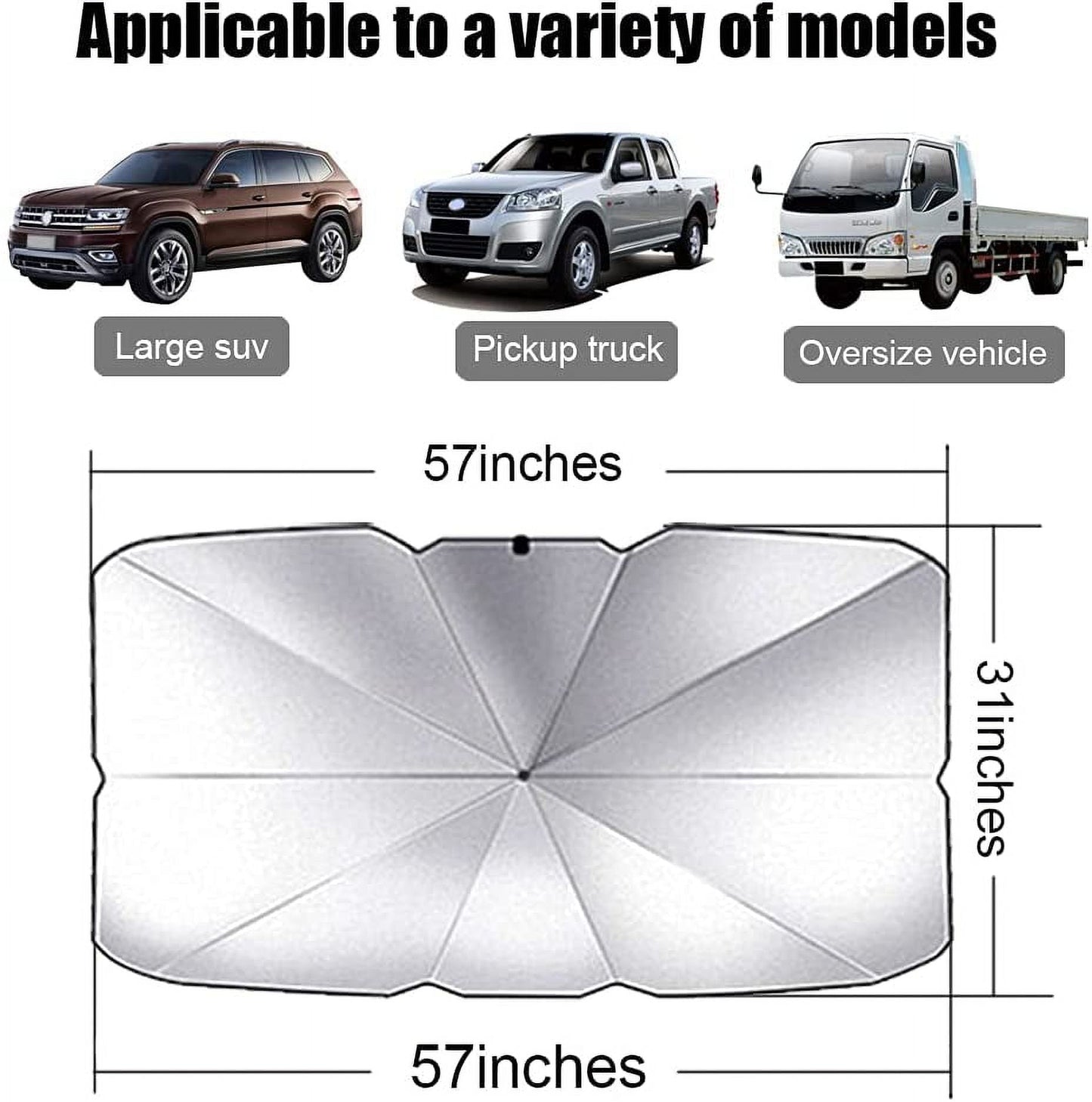 Versatile Home Times Windshield Sun Shade,Summer Foldable Umbrella Car Sun Shade Cover for Car Front Window (Heat Insulation Protection),Trucks/Cars/Auto Windshield Covers  (57*31'',Large,Silver)