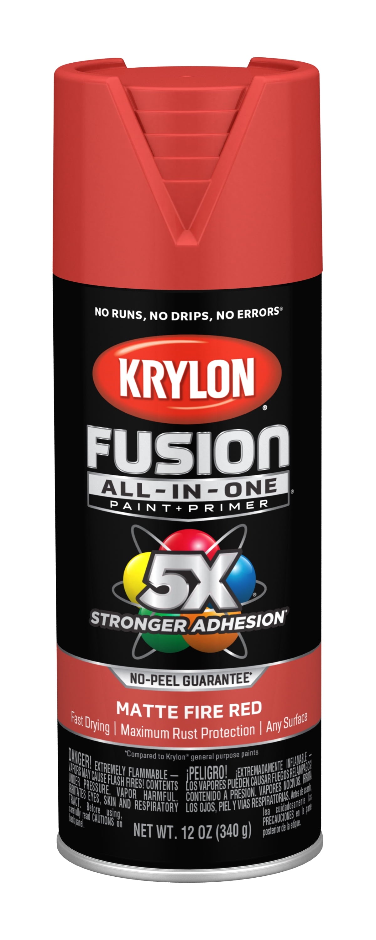 Versatile Krylon Fusion All-In-One Spray Paint, Matte, Fire Red, 12 oz.