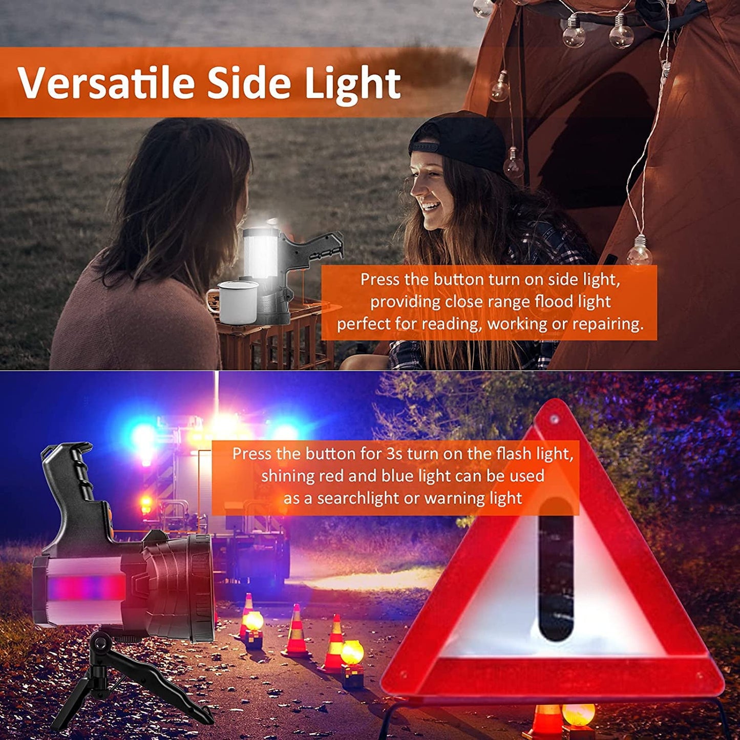 Classic AYMZ Rechargeable Spotlight,120000 Lumen LED Handheld Spotlight 10000mAh High Power Waterproof Flashlight with Foldable Tripod for Hunting Boat Camping