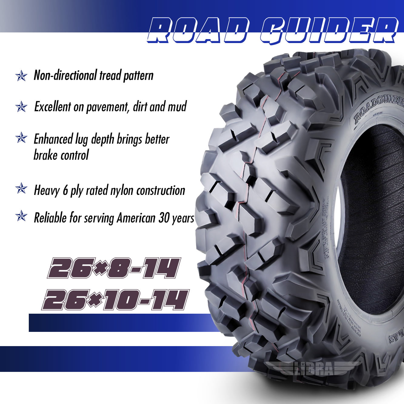 Versatile Set of 4 ATV UTV Tires 26x8-14 26x8x14 Front & 26x10-14 26x10x14 Rear 6PR