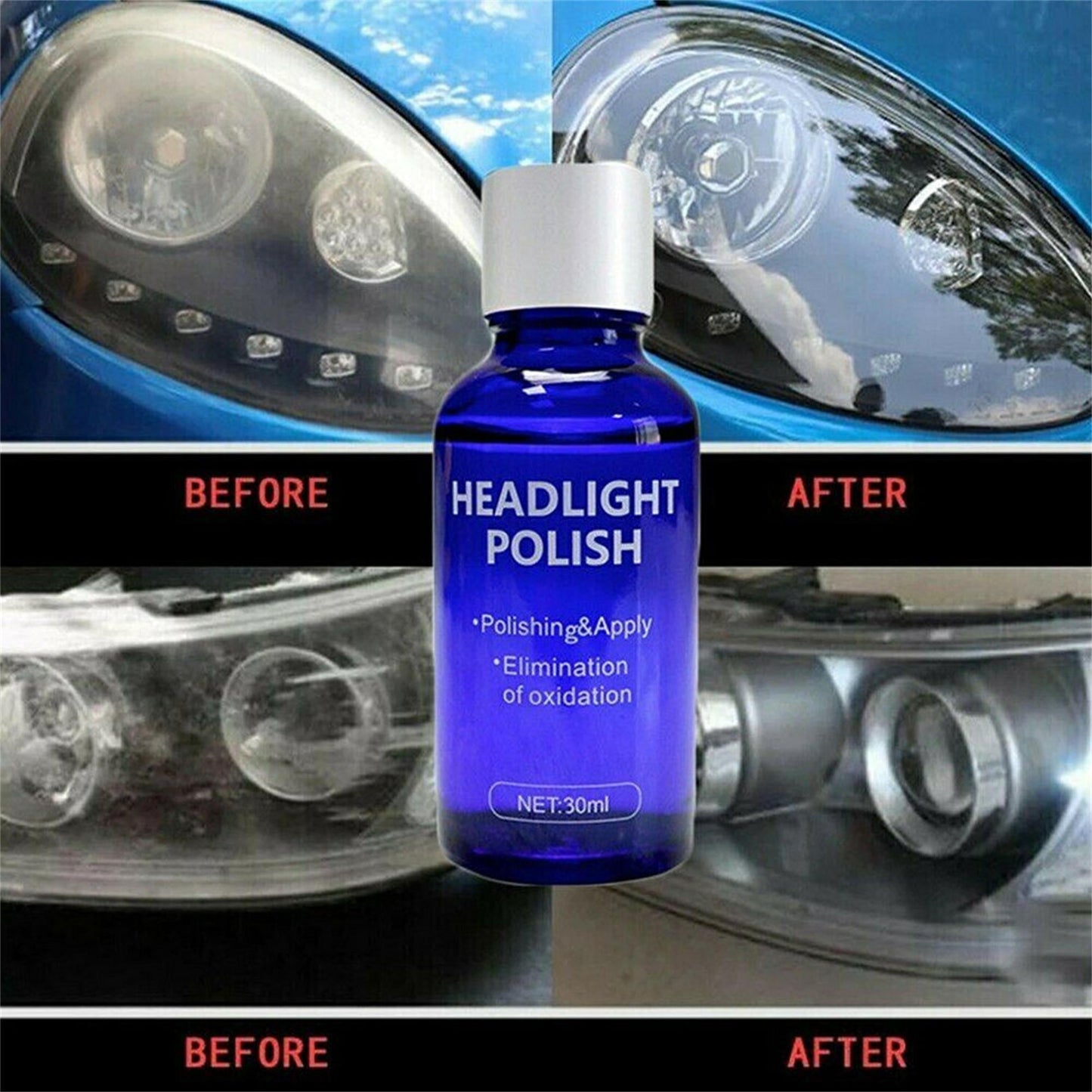 Versatile Car Headlight Cover Lens Restorer Repair Liquid, Polish Cleaner Kit, Restoring Beam Output(30ml)