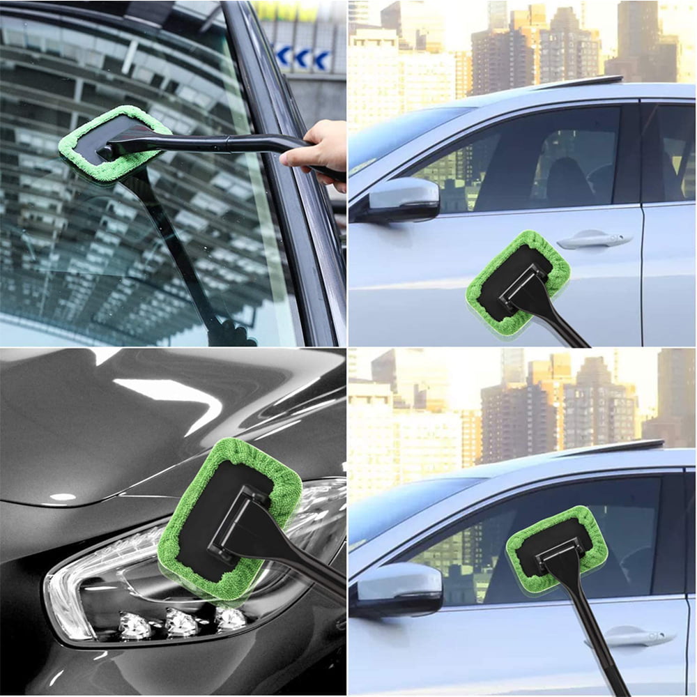 Versatile Windshield Cleaner, Microfiber Car Window Cleaner Microfiber Pads Inside Glass Wiper Kit