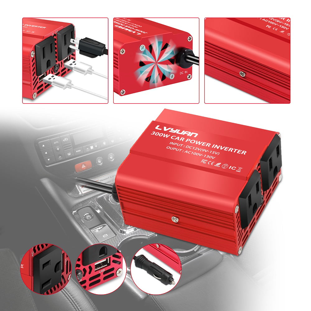 Classic LVYUAN 300 Watts Power Inverter Converter Adapter DC 12V to AC 110V Car Charger 2USB