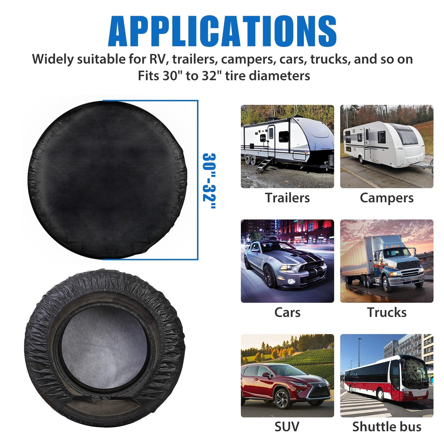 Classic 4pcs Wheel Tire Covers, EEEkit Waterproof Motorhome Wheel Covers for 30- 32inch Tire Diameters, UV Coating Tire Protectors Fit for RVs, Trailers, Campers, Cars, and Trucks