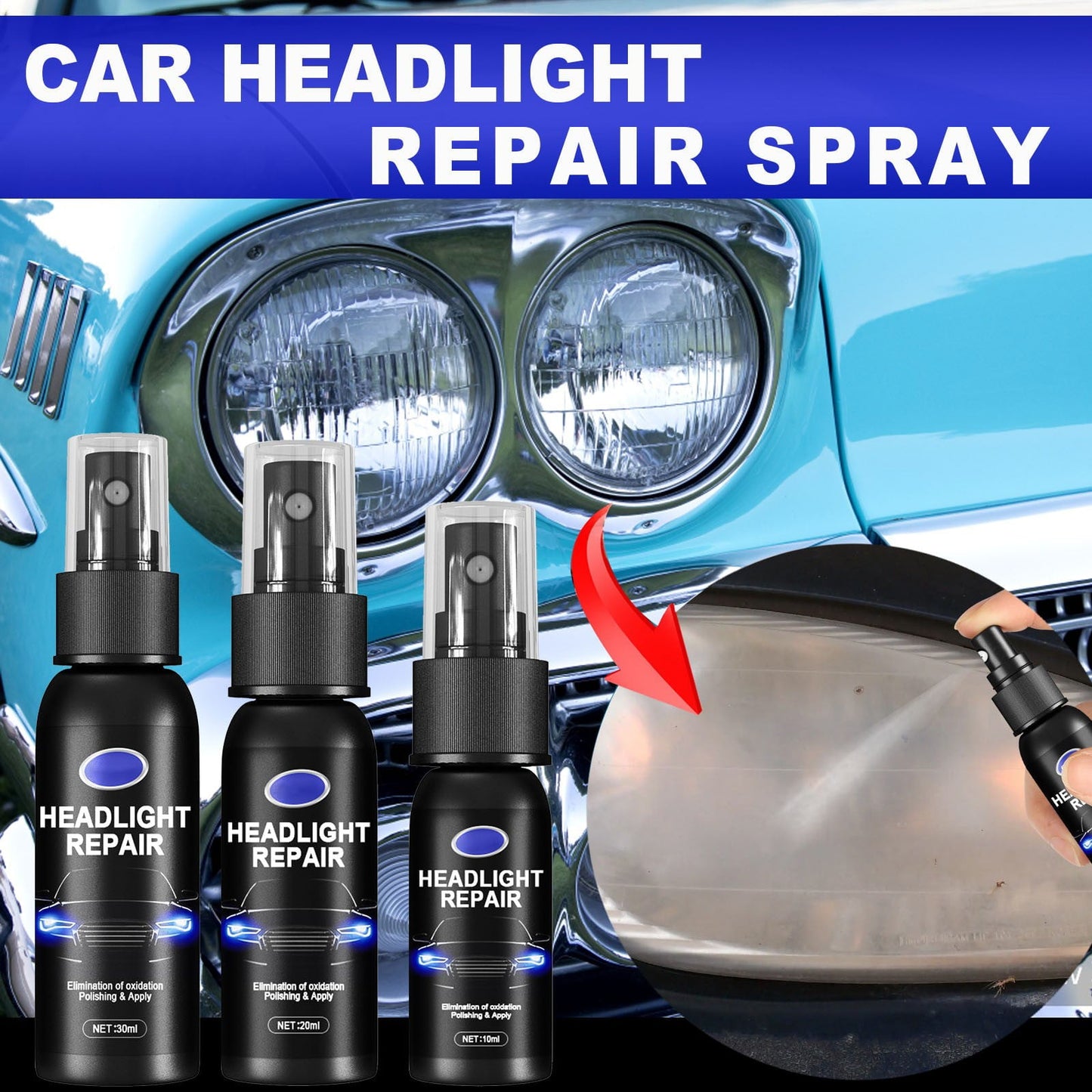 Versatile CLZOUD Car Care Repair 1 Bottle of Headlight Spray Car Headlight Scratch Agent Polishing Lampshade Headlight Kit Liquid Polish Renewals 30ml