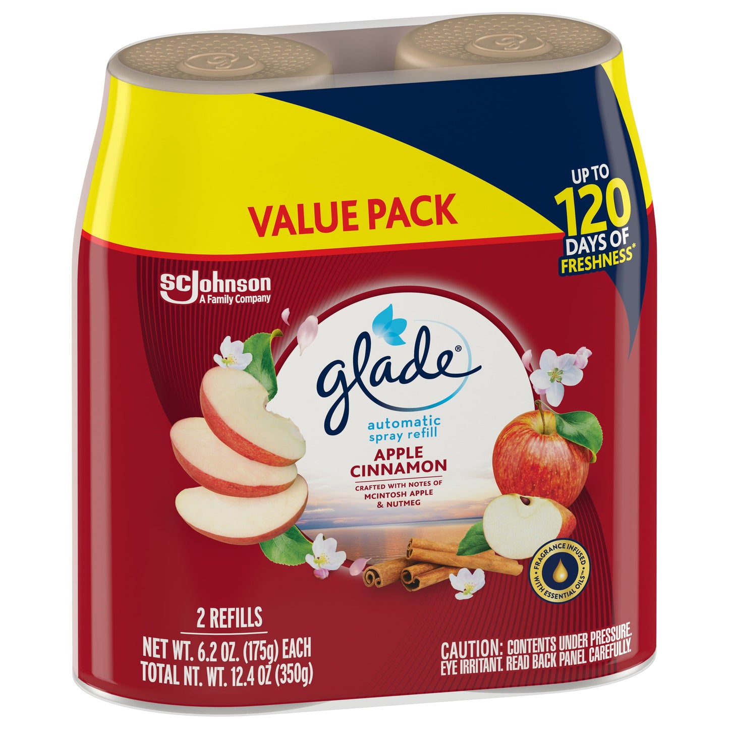 Versatile Glade Automatic Spray Refill 2 CT, Apple Cinnamon, 12.4 OZ. Total, Air Freshener