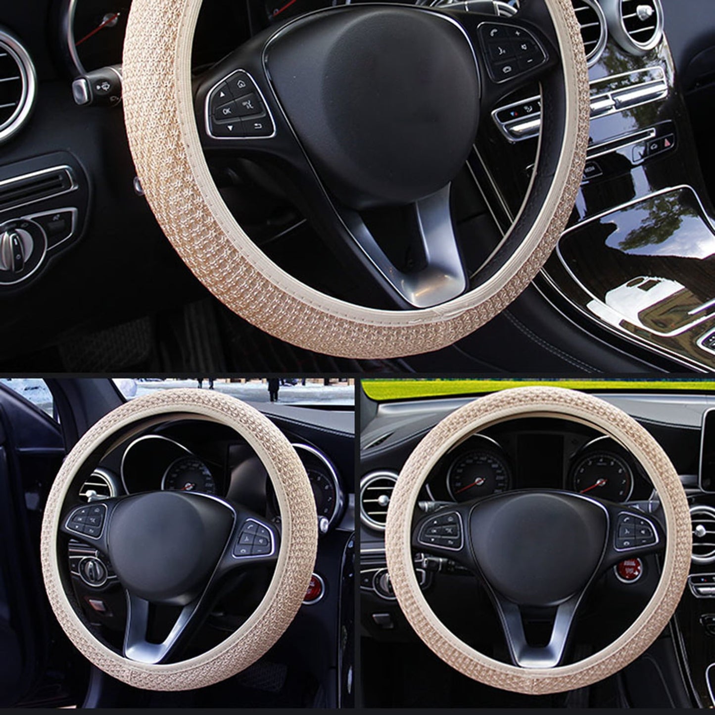 Versatile Happy Date Universal Vehicle Steering Wheel Cover, Ice Silk Breathable Microfiber Non-Slip, Warm in Winter and Cool in Summer, Steering Wheel Cover for Men and Women