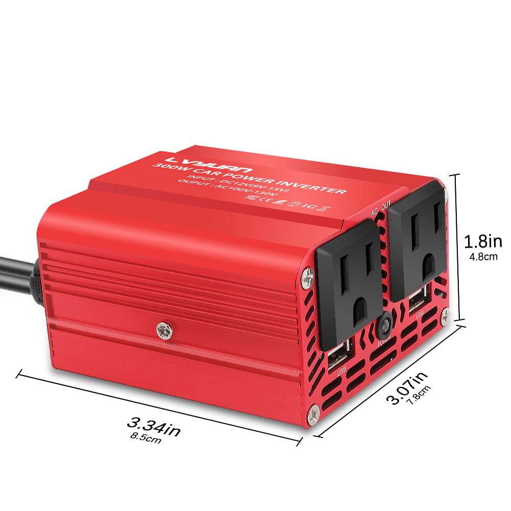 Classic LVYUAN 300 Watts Power Inverter Converter Adapter DC 12V to AC 110V Car Charger 2USB