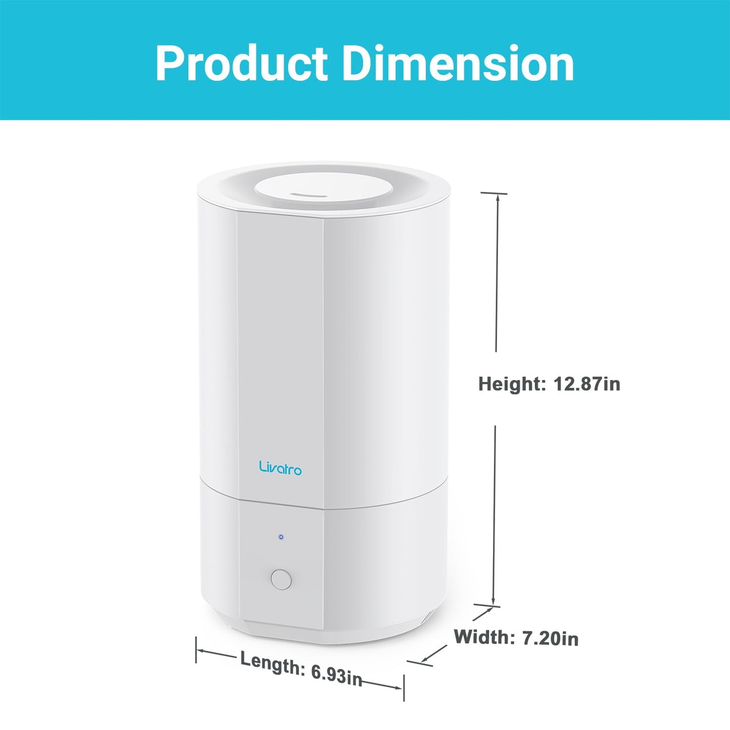 Versatile Livatro 4L Top Fill Humidifiers for Bedroom Large Room Nursery, Cool Mist Humidifier With Ultrasonic Quiet, Auto Shut-off and Easy to Clean, Last up to 40 Hours, White