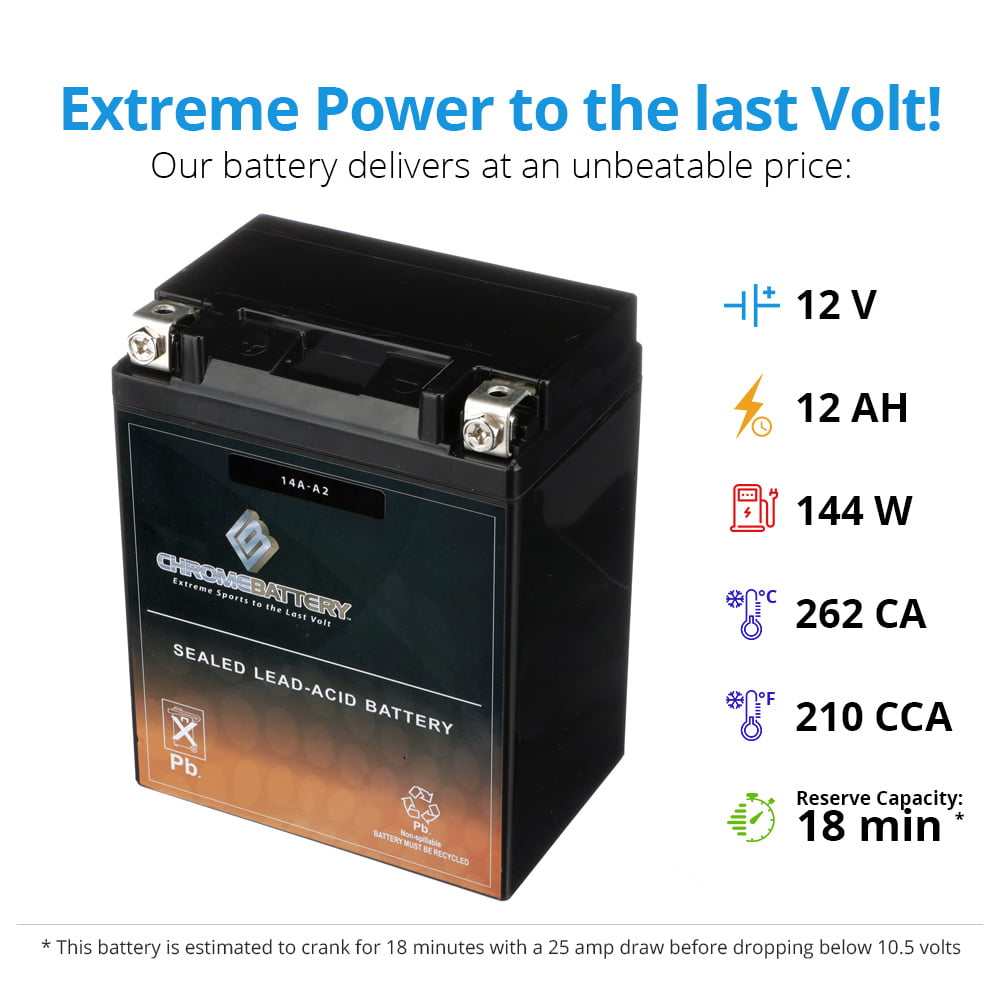 Classic Chrome Battery Yb14A-A2 High Performance - Maintenance Free - Agm Motorcycle Battery