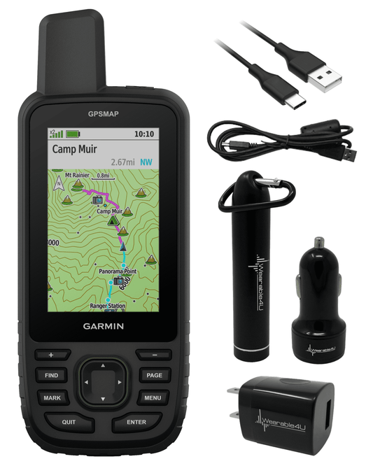 Classic Garmin GPSMAP 67 Rugged GPS Hiking Handheld, Expanded GNSS Support, 3in Display with Wearable4U Power Pack Bundle