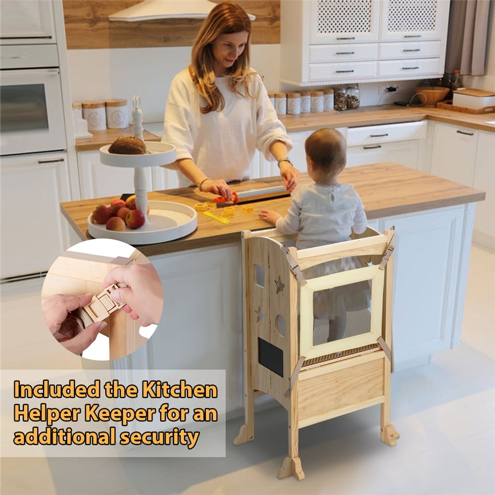 Versatile Foldable Toddler Kitchen Step Stool Helper, Adjustable Height Safety Cooking Stool Tower for Toddlers