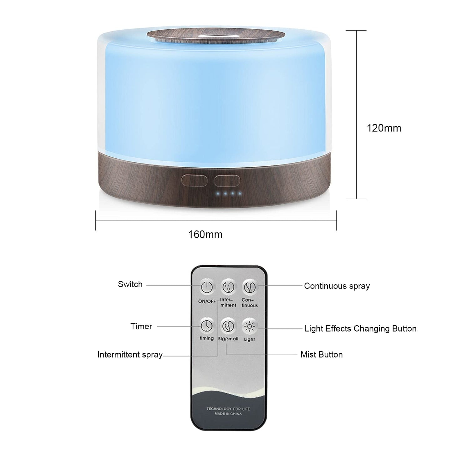 Classic Aromatherapy Essential Oil Diffuser for Room: 500ml Aroma Air Humidifier Remote Control for Home Large & Small Rooms - Ultrasonic Cool Mist Diffusers Oils Vaporizer with Light & Timer Bedroom Office