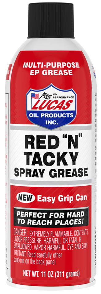 Versatile Lucas Red N Tacky Spray Grease 11 ounce easy grip can