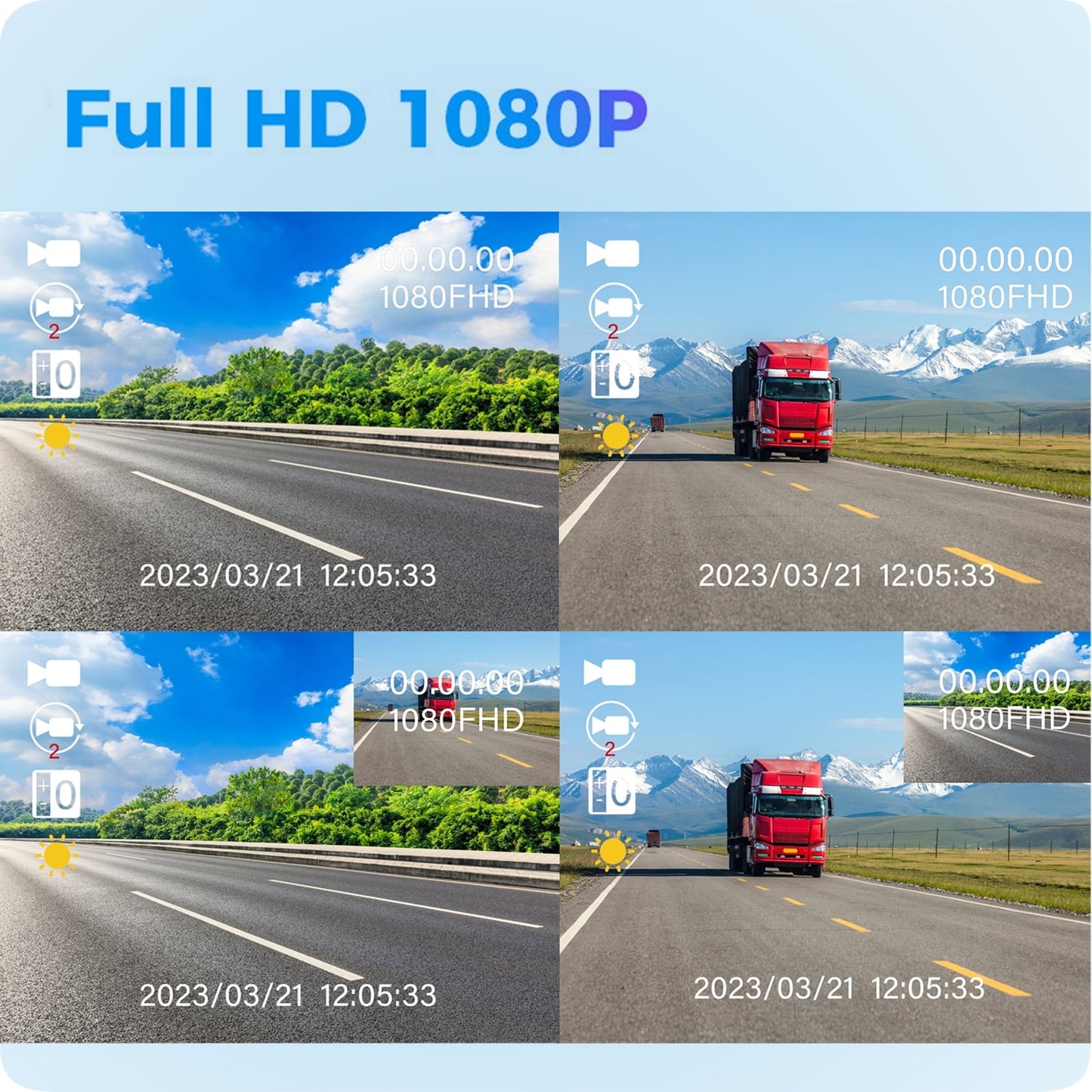 Classic 3 Channel Dash Cam Front and Rear Inside with 2" IPS Screen, 1080P Dashcam Three Way Triple Car Camera with IR Night Vision, Loop Recording, G-Sensor, Parking Monitor, 24 Hours Recording