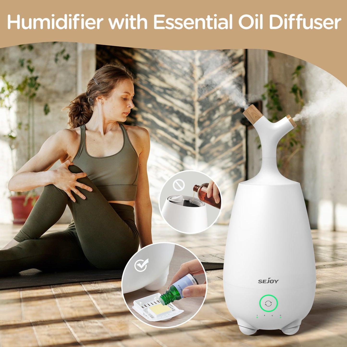 Versatile Sejoy Ultrasonic Humidifier for Home, Baby, 5L Large Capacity, Cool Mist, Remote Control, Auto Shut-off, White