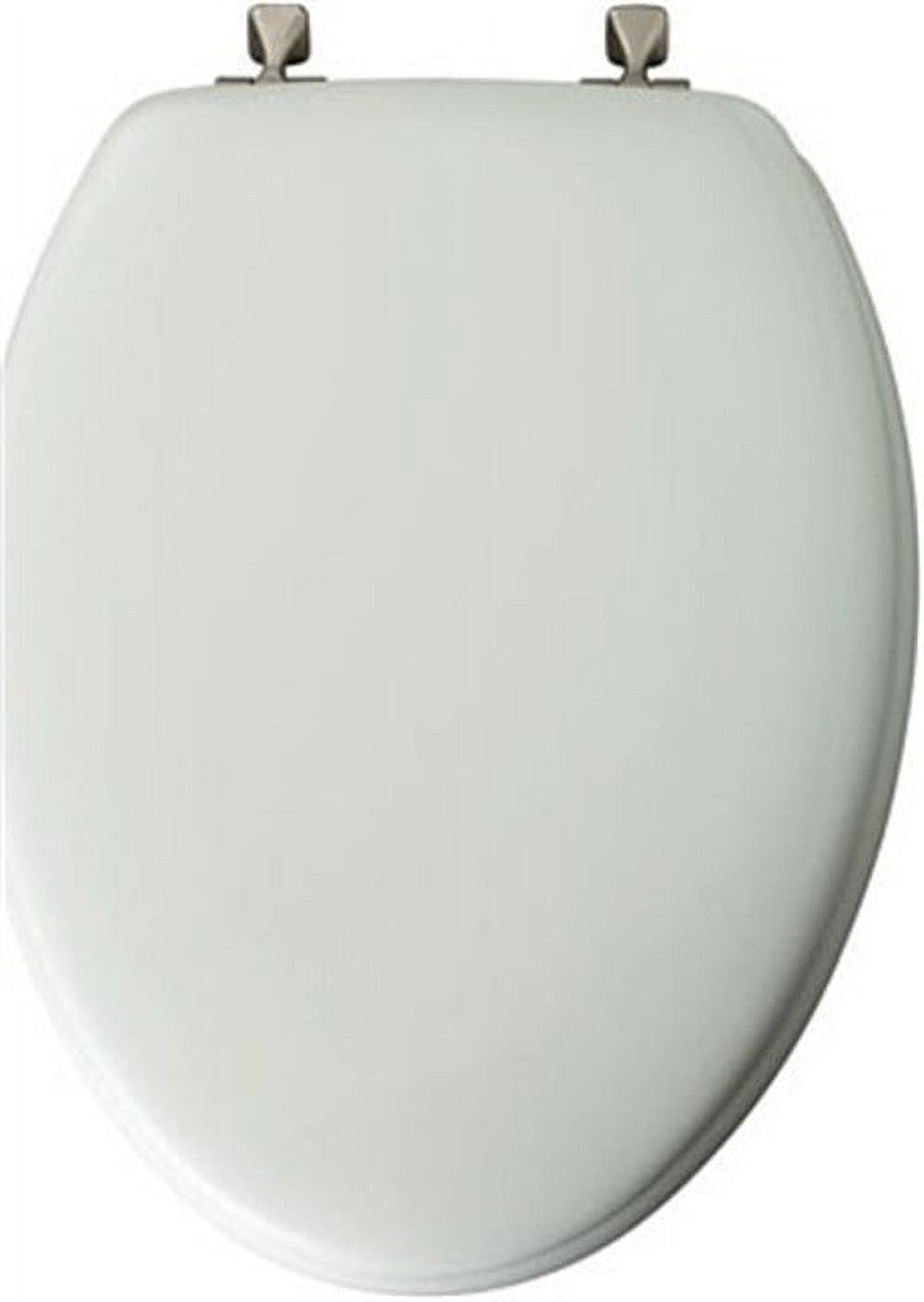 Classic Mayfair Edgewater? Elongated Enameled Wood Toilet Seat in White with STA-TITE? Seat Fastening System? and Brushed Nickel Hinge