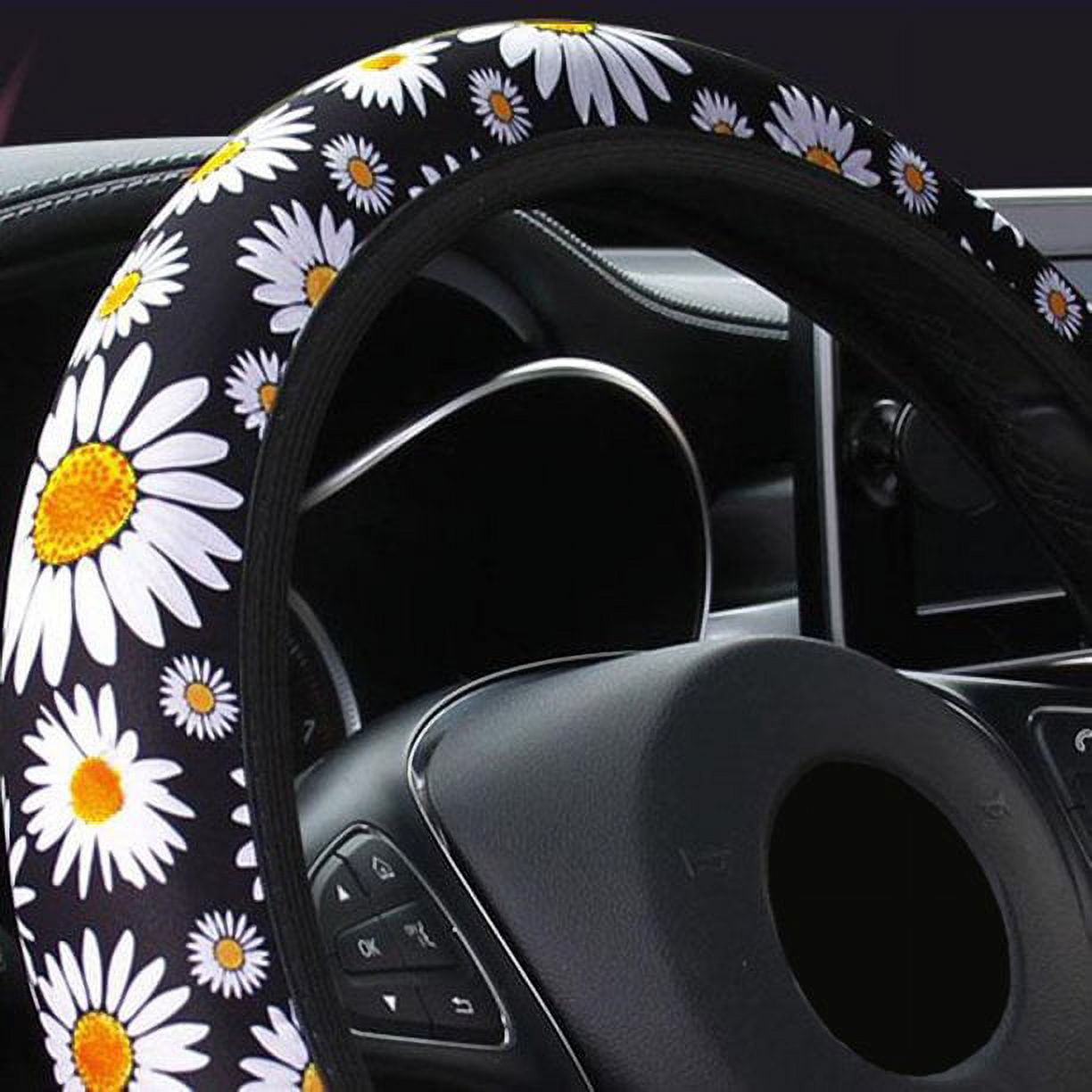 Classic Doingart Universal Steering Wheel Cover - Auto Car Daisy Sunflower Steering Wheel Cover Non-slip and Sweat Absorption Steering Wheel Cover Universal 14.5 to 15.25 inches