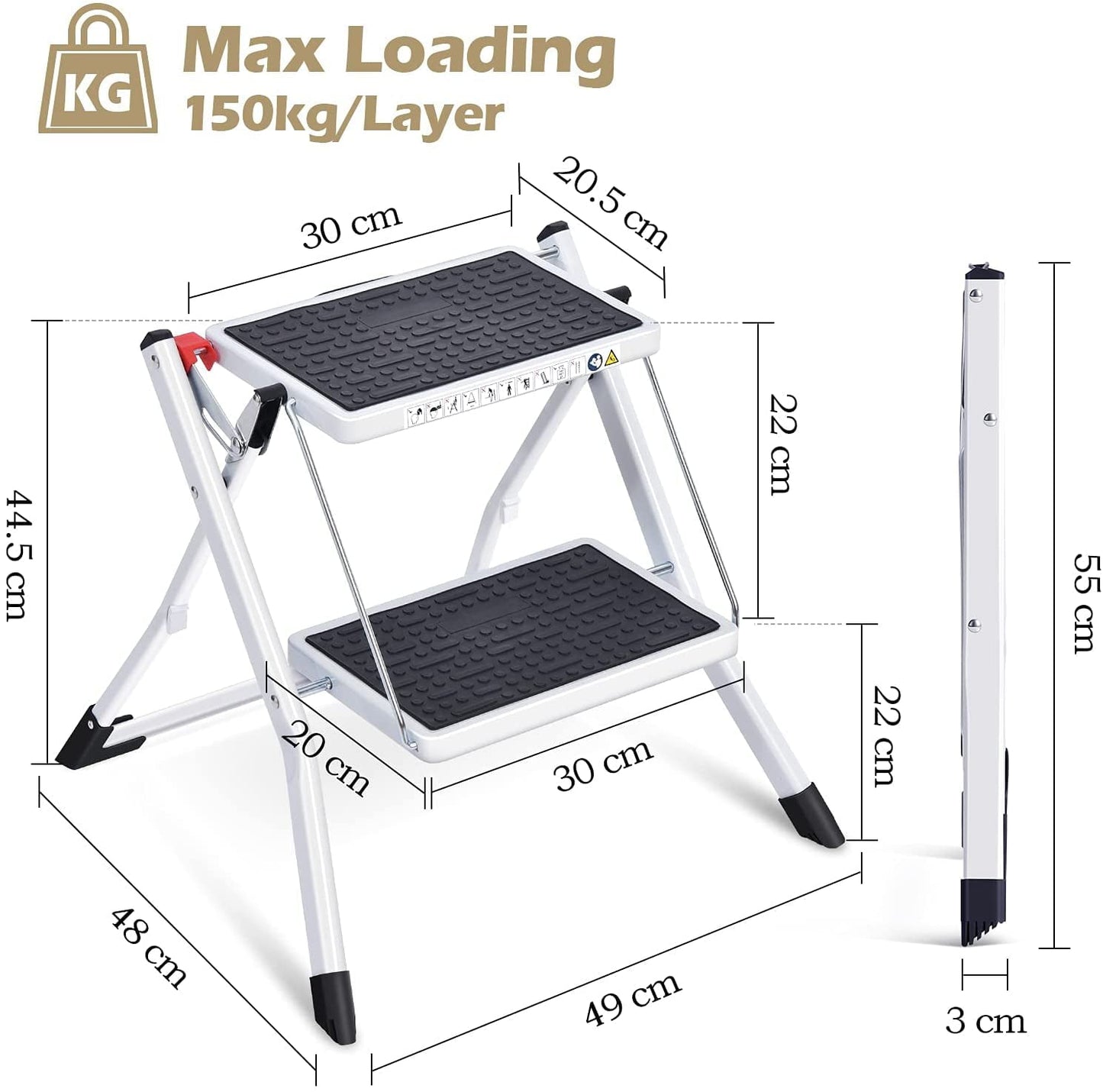 Classic Kingrack 2 Step Ladder Folding Stool, Non-Slip Step Ladder, collapsible stool for adults, Heavy Duty 330Lbs Capacity Industrial Lightweight