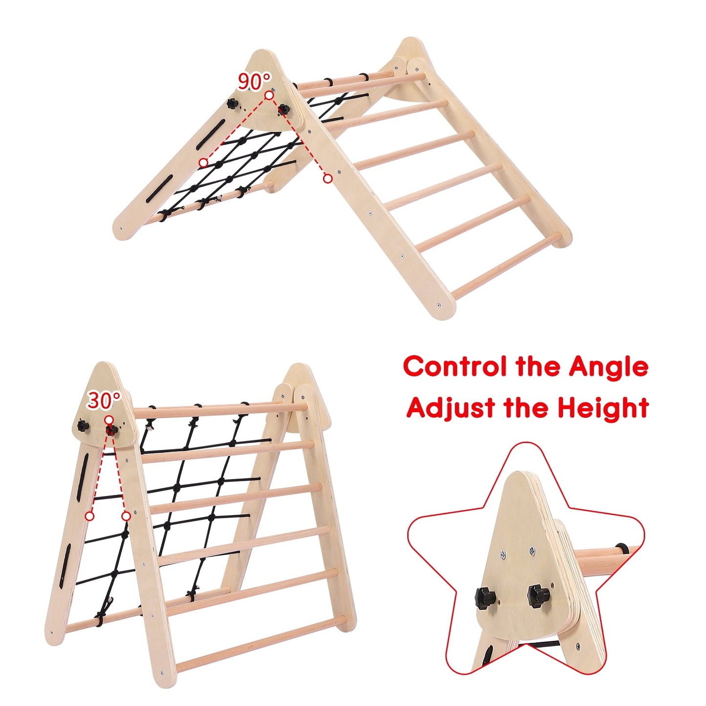 Versatile Toddler Indoor Gym Playset, 5-in-1 Wooden Climbing Toys, Triangle Folding Climbing for Climbing & Sliding for Boys and Girls, 18Month+