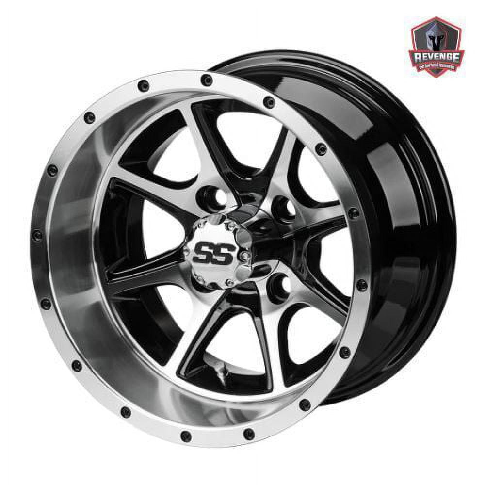 Classic 12" Azusa Machined Black Golf Cart Wheels and Tires Combo (215/35-12) Set of 4