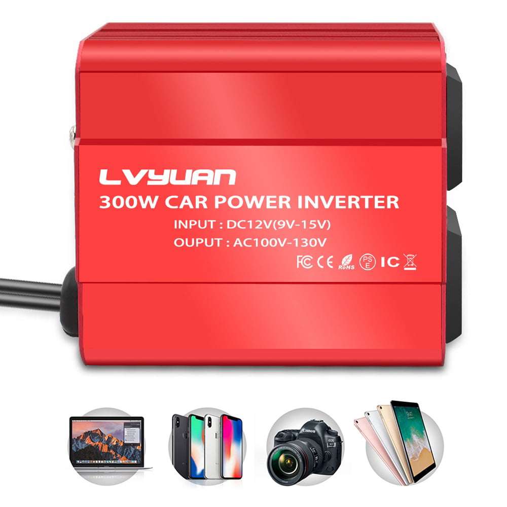 Classic LVYUAN 300 Watts Power Inverter Converter Adapter DC 12V to AC 110V Car Charger 2USB