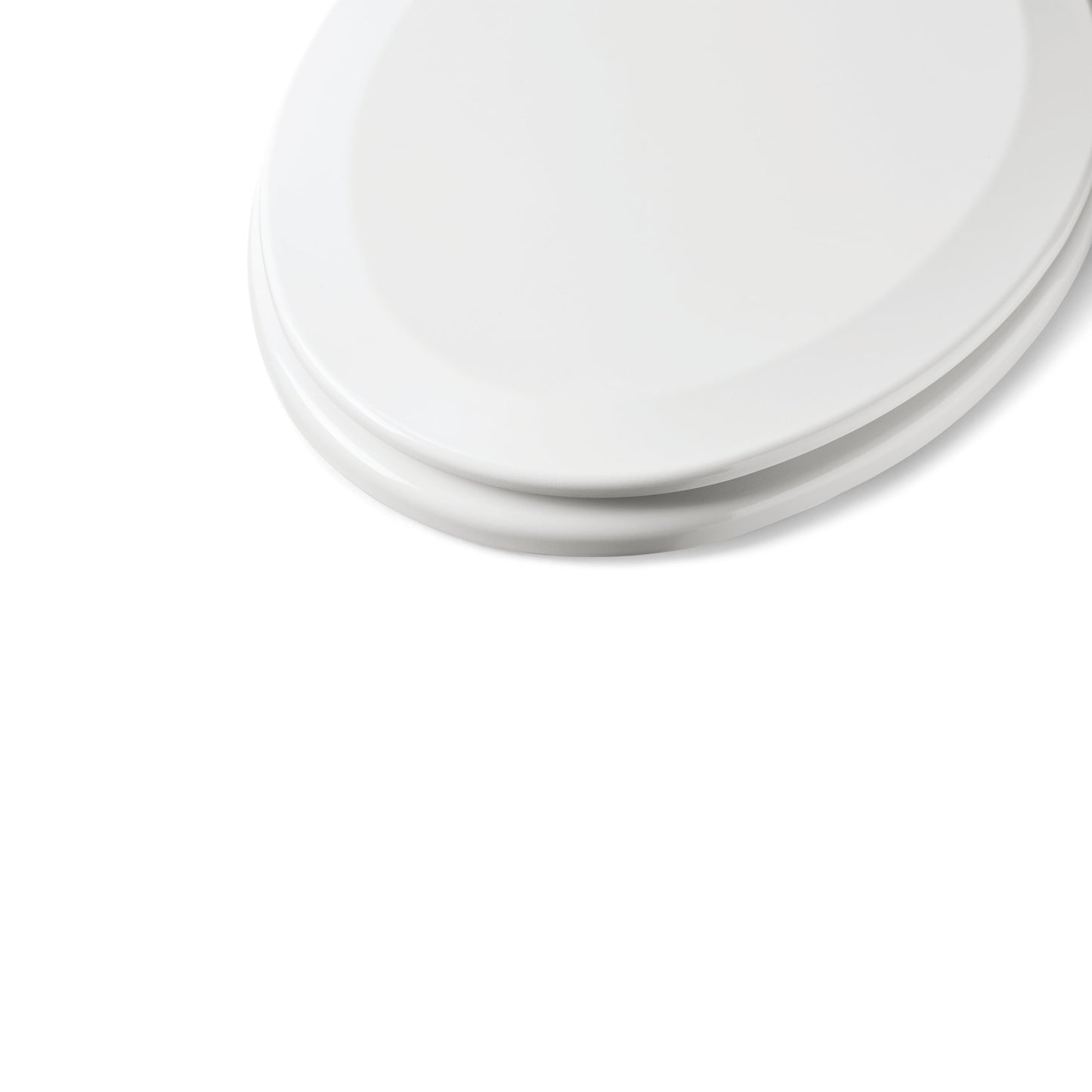 Versatile Mainstays Elongated Plastic Toilet Seat with Soft Close and Easy off in Daisy White