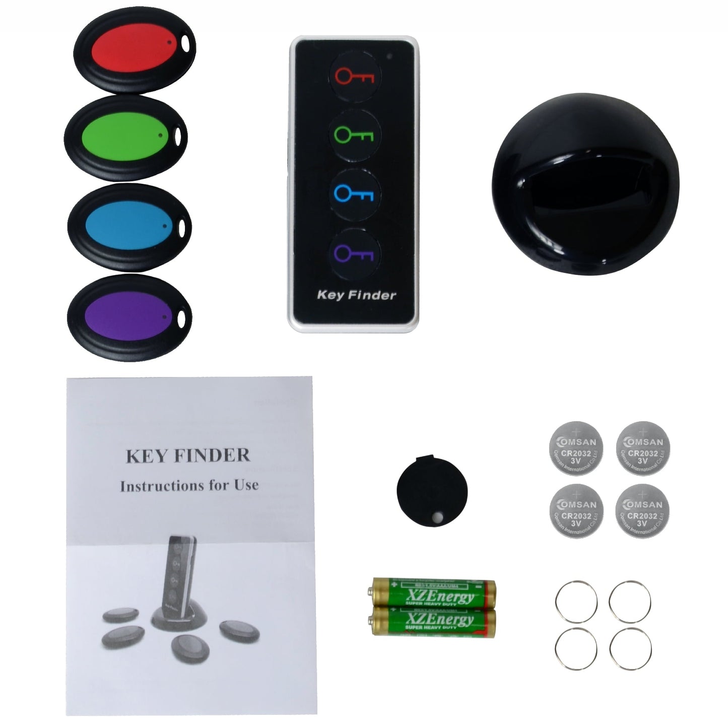 Classic Key Finder RF Item Locator with 1 Transmitter and 4 Receivers, 130ft Working Range Wireless Item Tracker Support Remote Control LED Flashlight Function for Finding Phone, Wallet and Keys