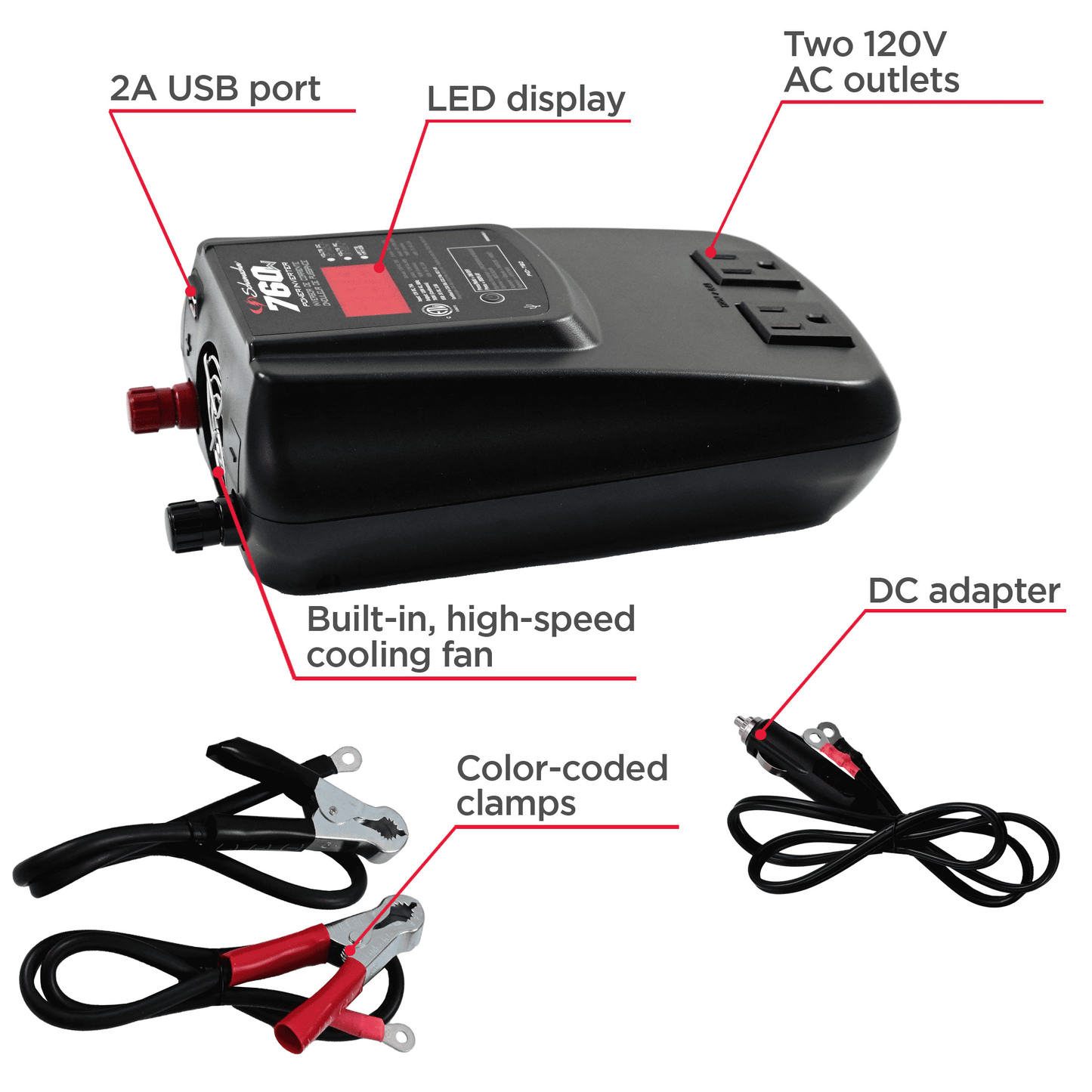 Versatile Schumacher 760 Continuous Watt DC-to-AC Power Inverter with AC and USB Outlets