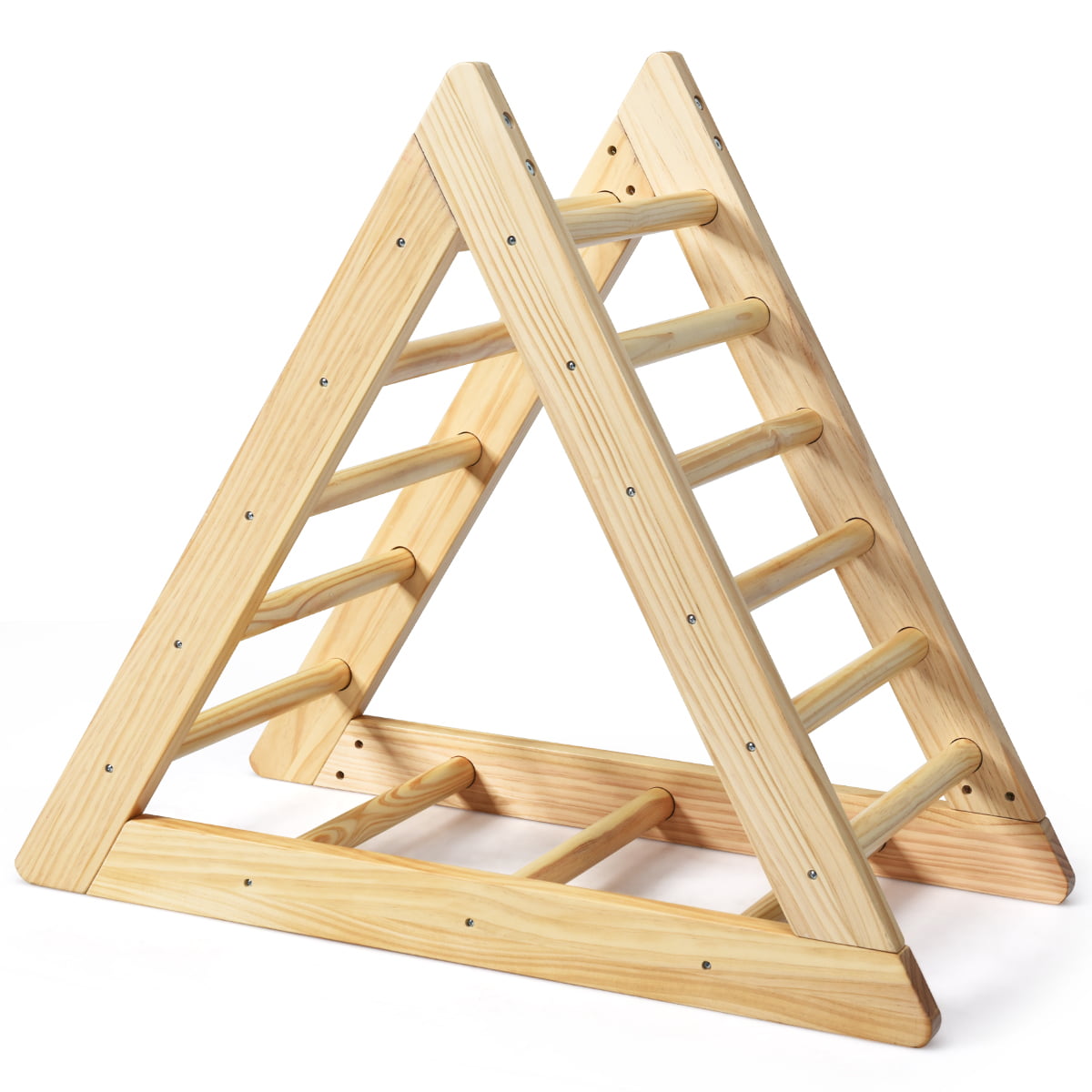 Versatile Costway Wooden Climbing Pikler Triangle with Climbing Ladder For Toddler Step Training, Natural