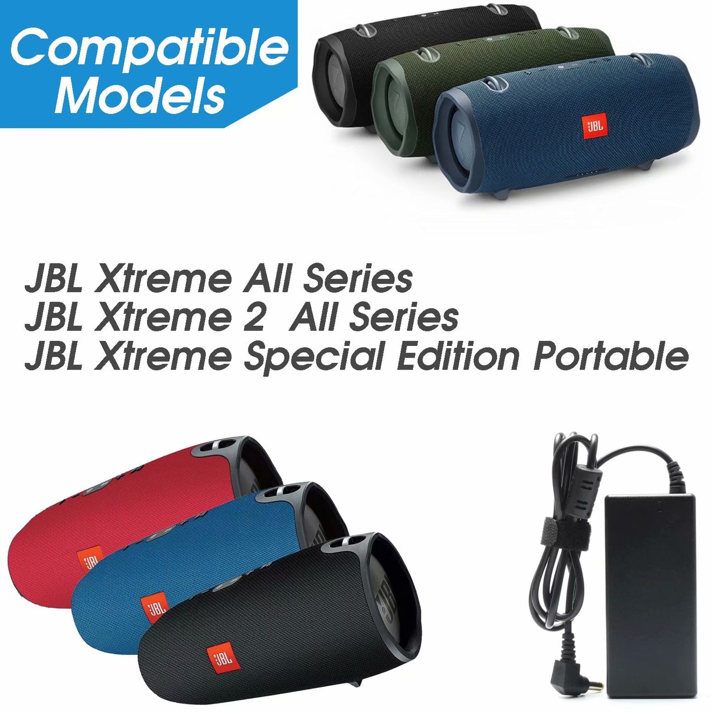 Versatile for JBL Power Cord Replacement Charger Adapter Supply for Xtreme Xtreme 2 Xtreme Portable Wireless Speaker (Black Blue Red) 19V AC DC