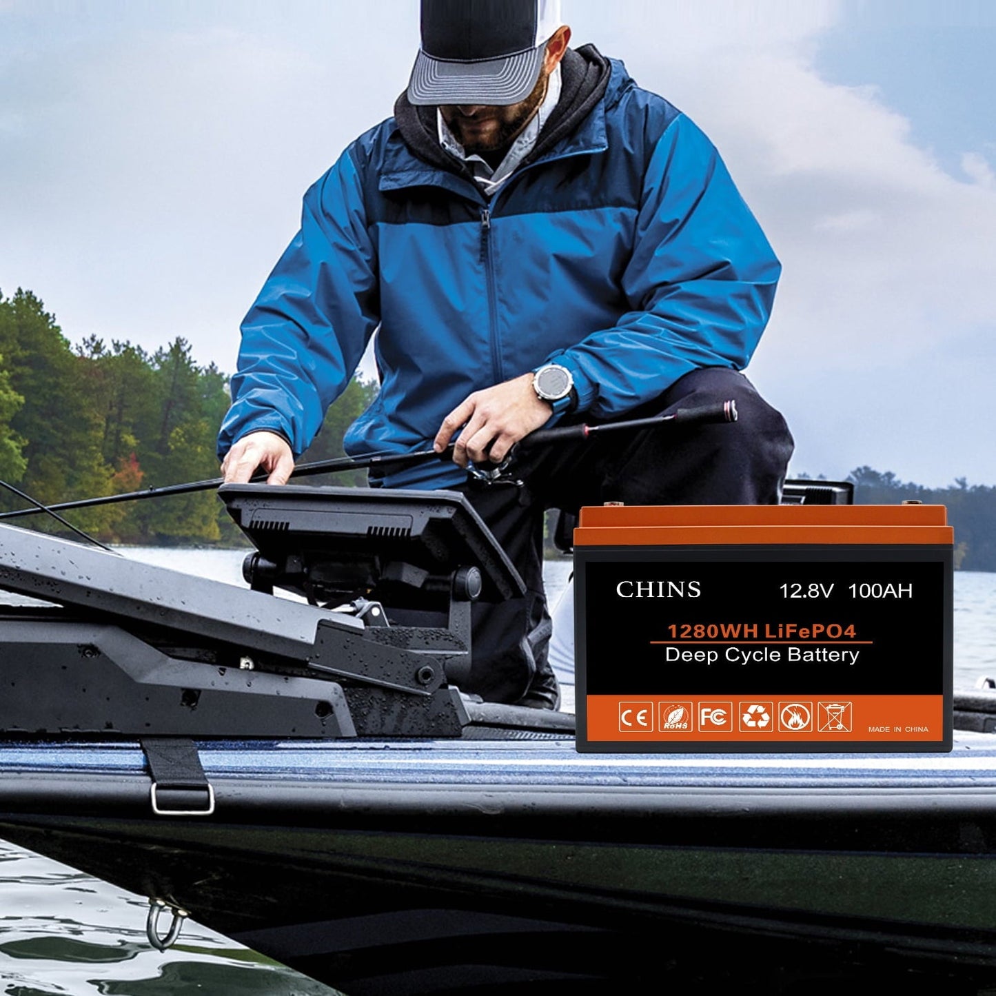 Classic CHINS LiFePO4 Lithium Iron Battery 12V 100Ah for Boat Fishing