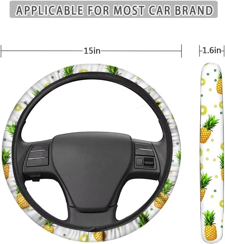 Versatile Pzuqiu Cow Print Car Accessories Front Car Seat Cover with Steering Wheel Cover+ Automotive Cup Holders+ Car Key Fob Cover+Seat Belt Pads Cover+ Center Console Pad Full Set 10-pcs Black White