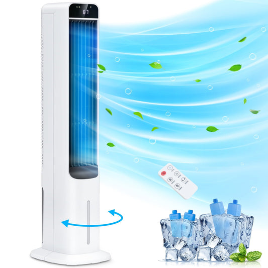 Versatile 3-in-1 Evaporative Air Cooler LifePlus Portable Tower Cooling Fan Oscillating Swamp Cooler 41.5" White