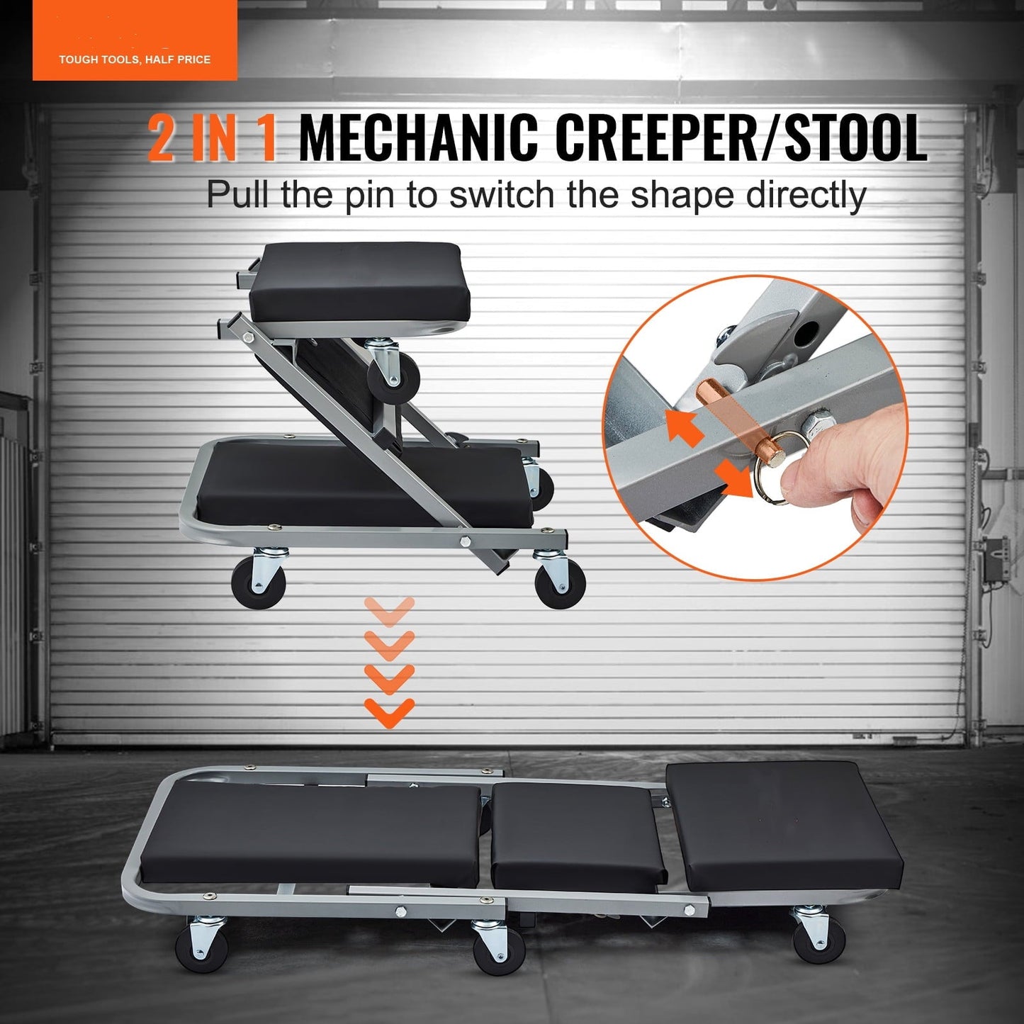 Versatile BENTISM 36'' 2 in 1 Z Creeper 300LBS Mechanic Rolling Garage/Shop Seat Low Profile Stool for Auto Repair