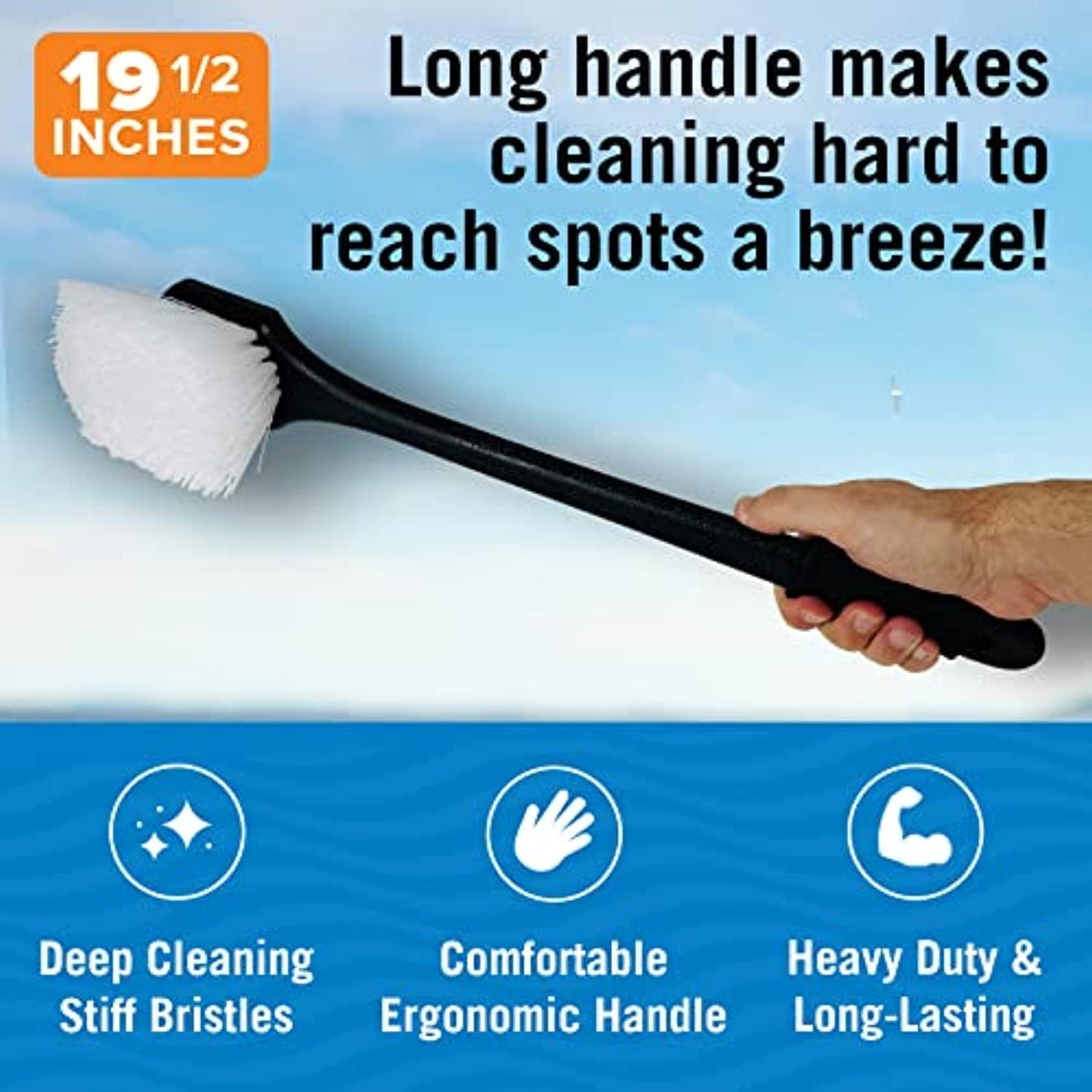 Classic Stiff Hand Scrub Brush Tire Brush Heavy Duty Outdoor Boat Scrub Brush Handled Wheel and Tire Cleaning Brush Carpet Brush Scrubber All Purpose Cleaning (Long Handle)