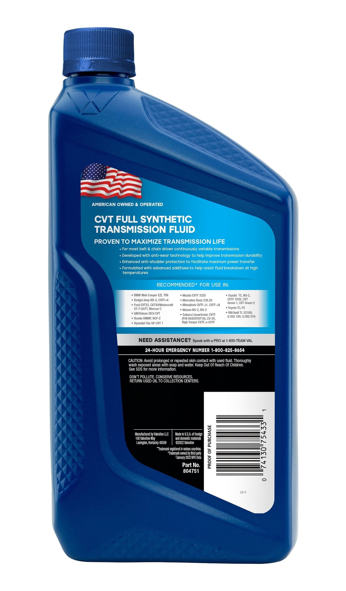 Versatile Valvoline Full Synthetic Continuously Variable Transmission Fluid (CVT) 1 QT