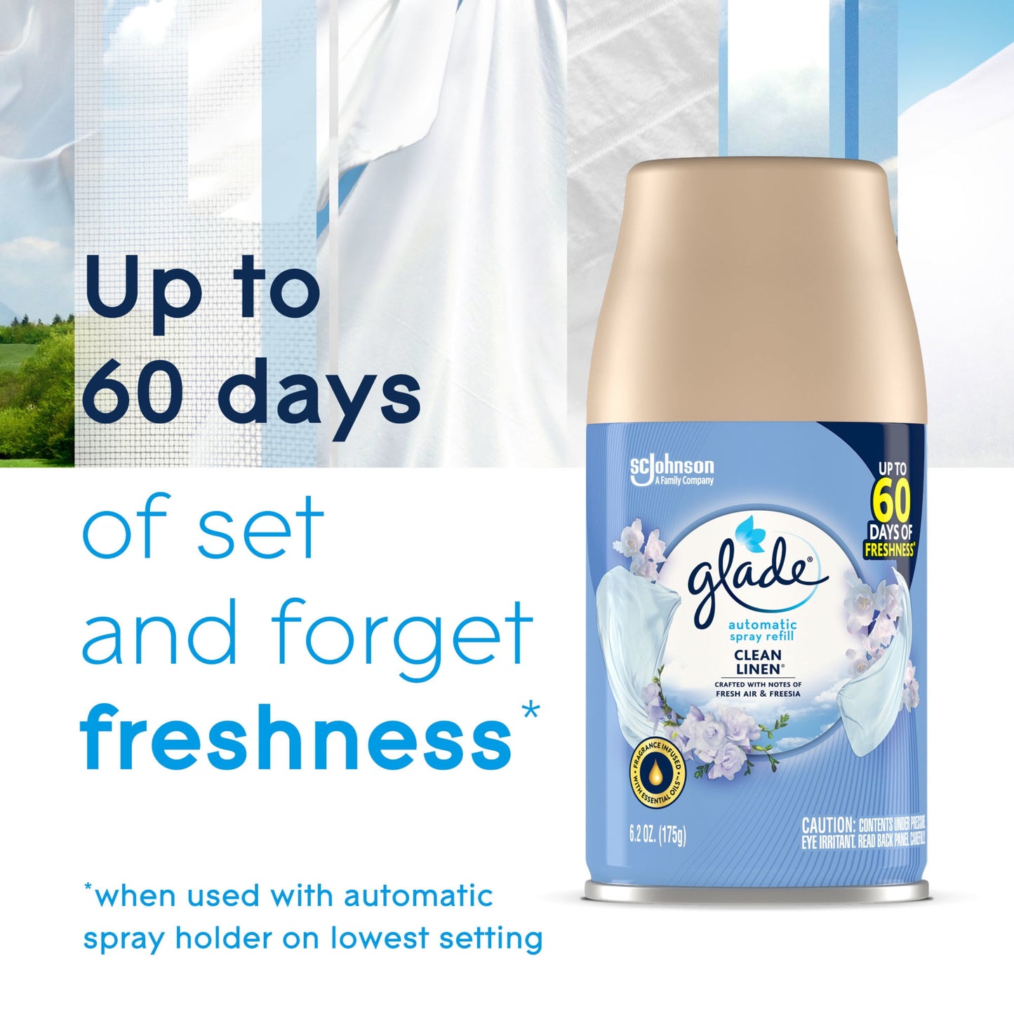 Versatile Glade Automatic Air Freshener Refill Spray Value Pack, Clean Linen, 2 Count