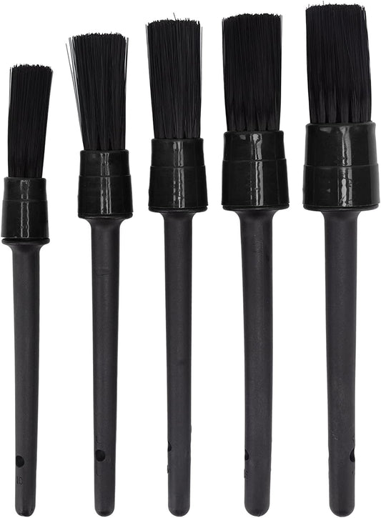 Classic Detailing Brush Set, 5PCS Different Sizes Auto Detailing Brushes Soft Nylon Car Detail Brushes for Car Interior Exterior Tires Air Vents Panels Leather Engine Bay Cleaning (Black) (Black)