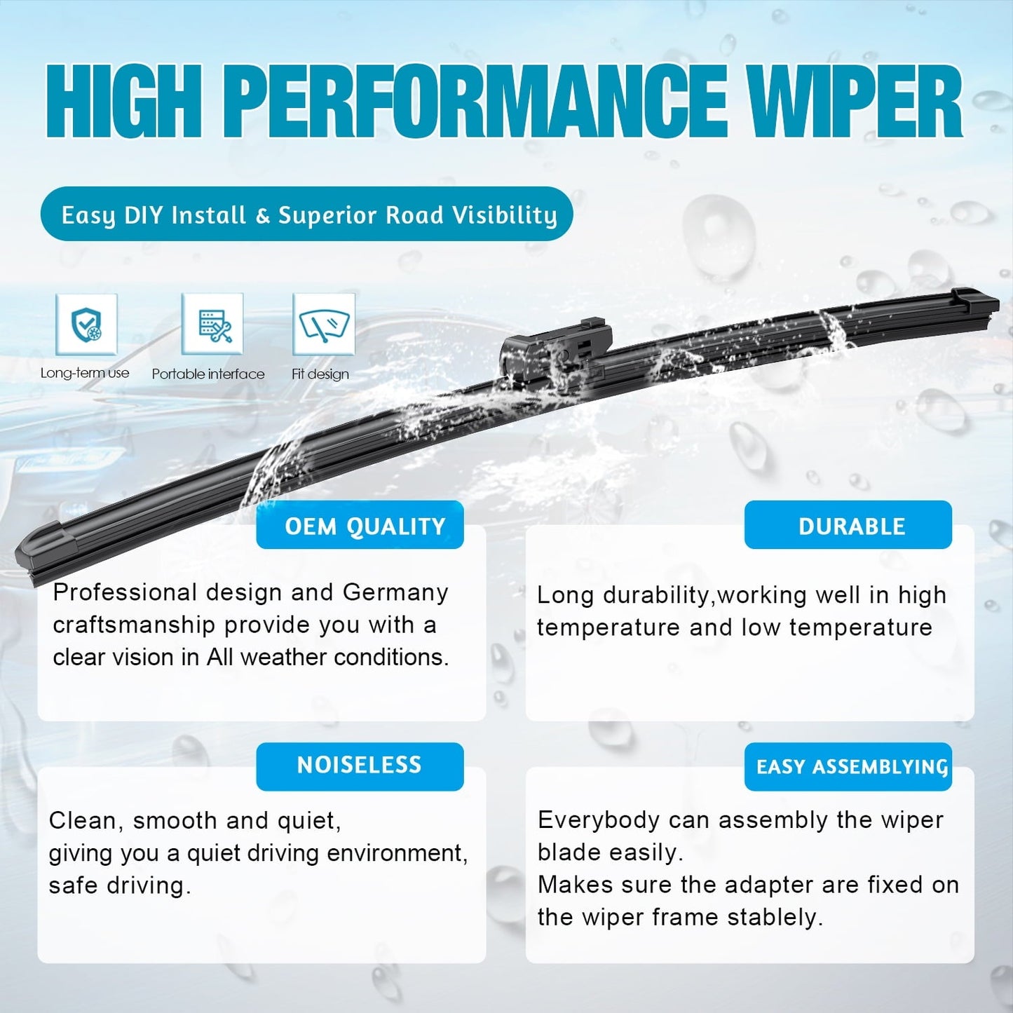 Classic 3 Wipers Factory 26"+16"+12" for Subaru Crosstrek 2013-2017 XV Crosstrek 2013-2015 Original Equipment Replacement Front with Rear Windshield Wiper Blades