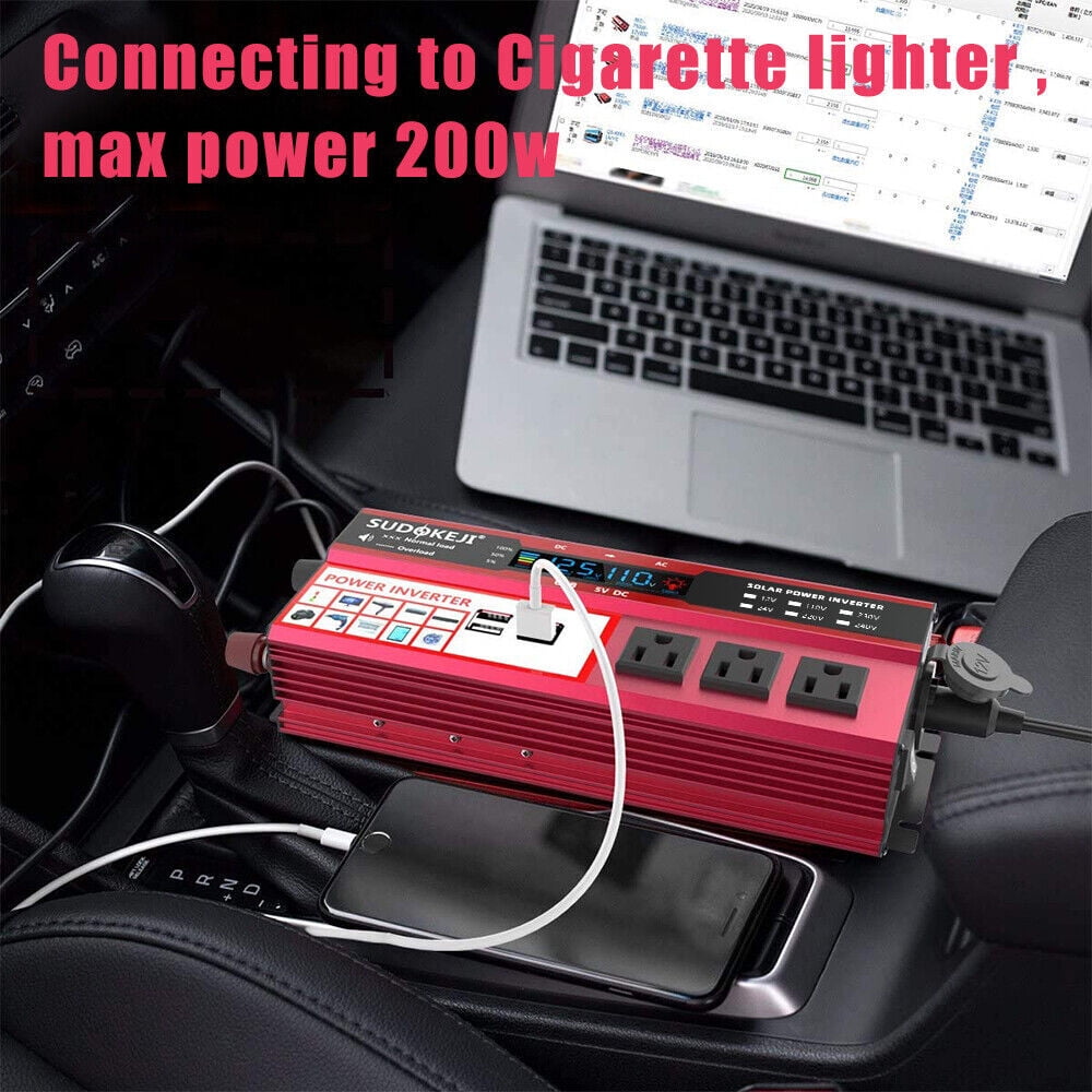 Classic 1000W Power Inverter Car Converter Adapter, 500W DC 12V to AC 110V Pure Sine Wave Solar Converter