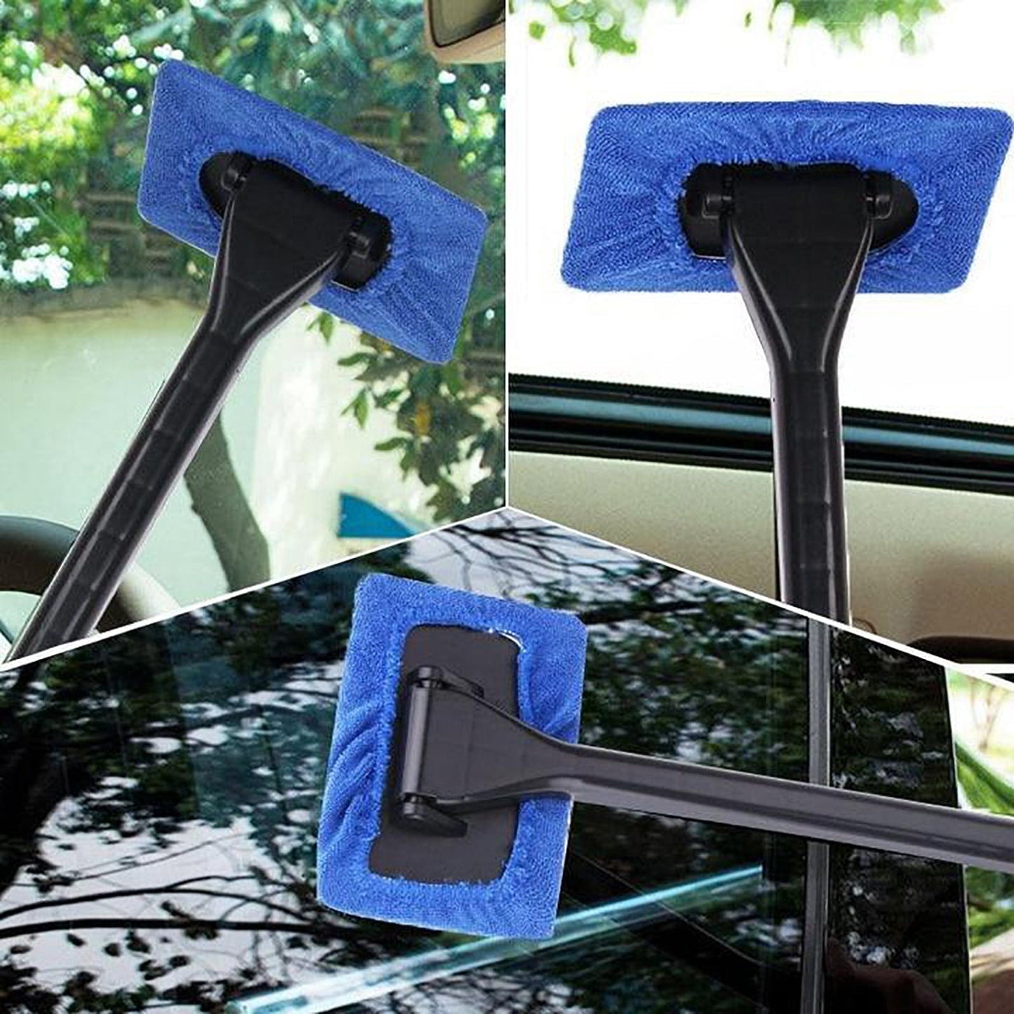 Versatile Herrnalise Windshield Cleaning Tool Car Window Cleaner with Extendable Long Handle Washable Reusable Microfiber Pads Auto Interior Exterior Glass Wiper Cleaning Kit Universal for Office and Home