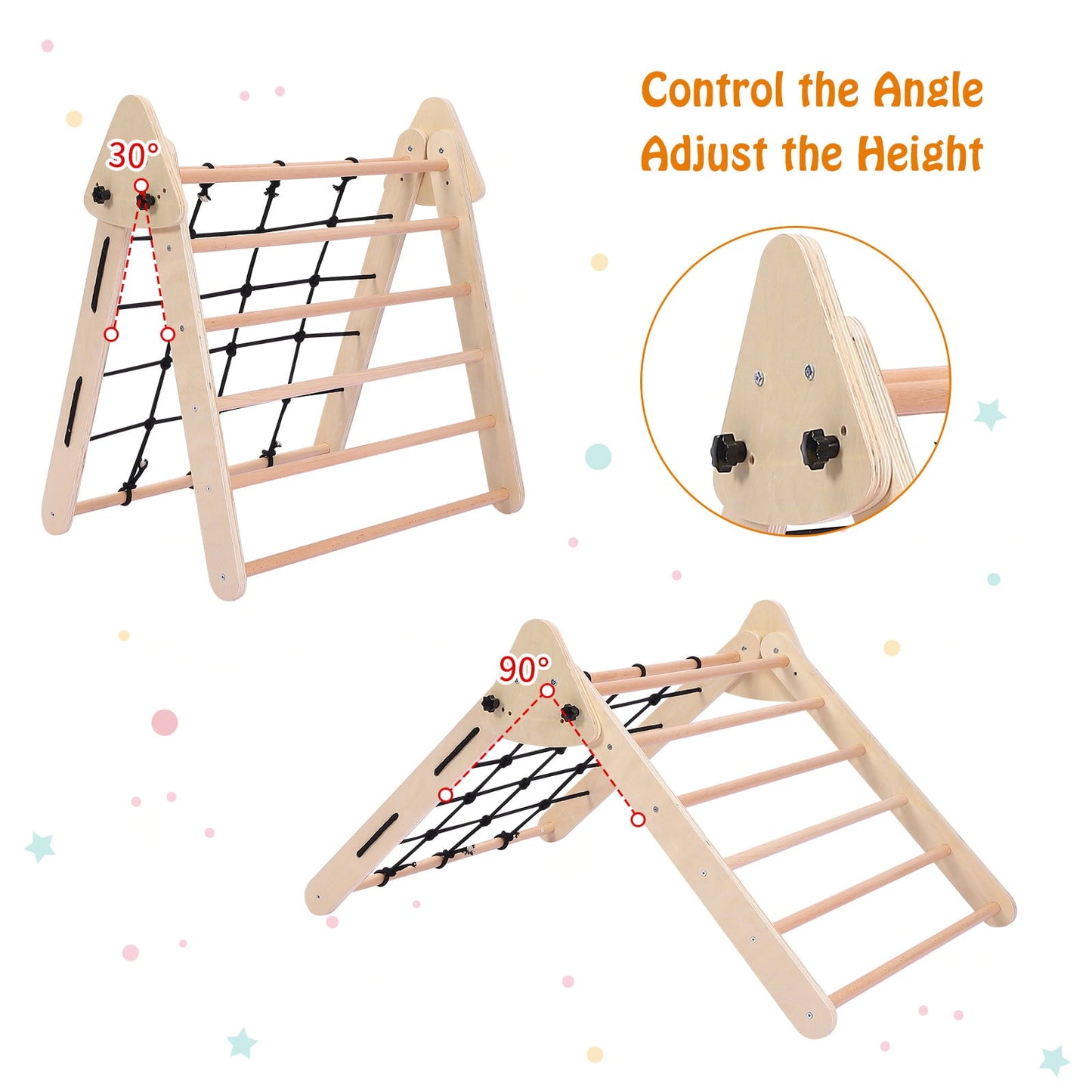 Versatile Garvee 2-in-1 Wooden Climbing Toys, Foldable Triangle Ladder Toy, with Ramp, Slide or Climb, Indoor Gym Playground Playset for Toddlers