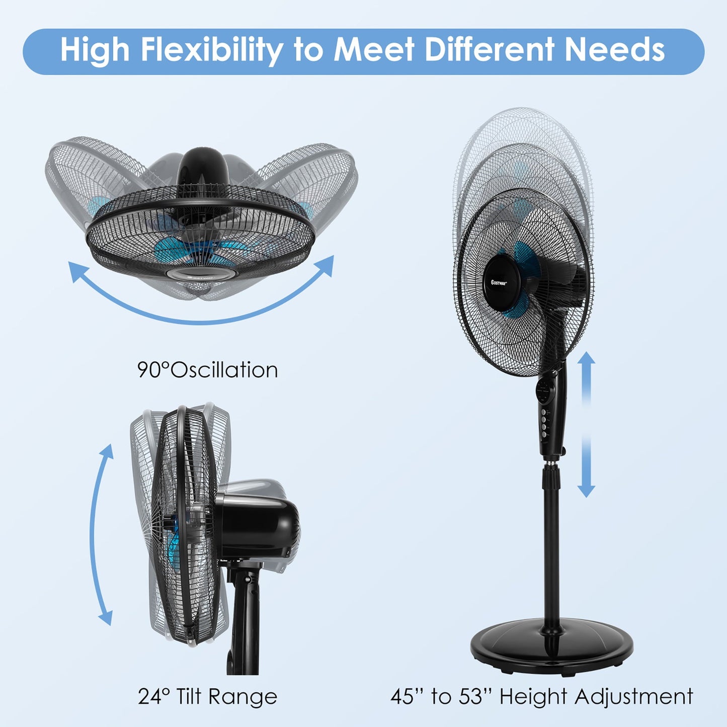 Classic Costway 16'' Adjustable Oscillating Pedestal Fan Dual Blades w/Remote Control