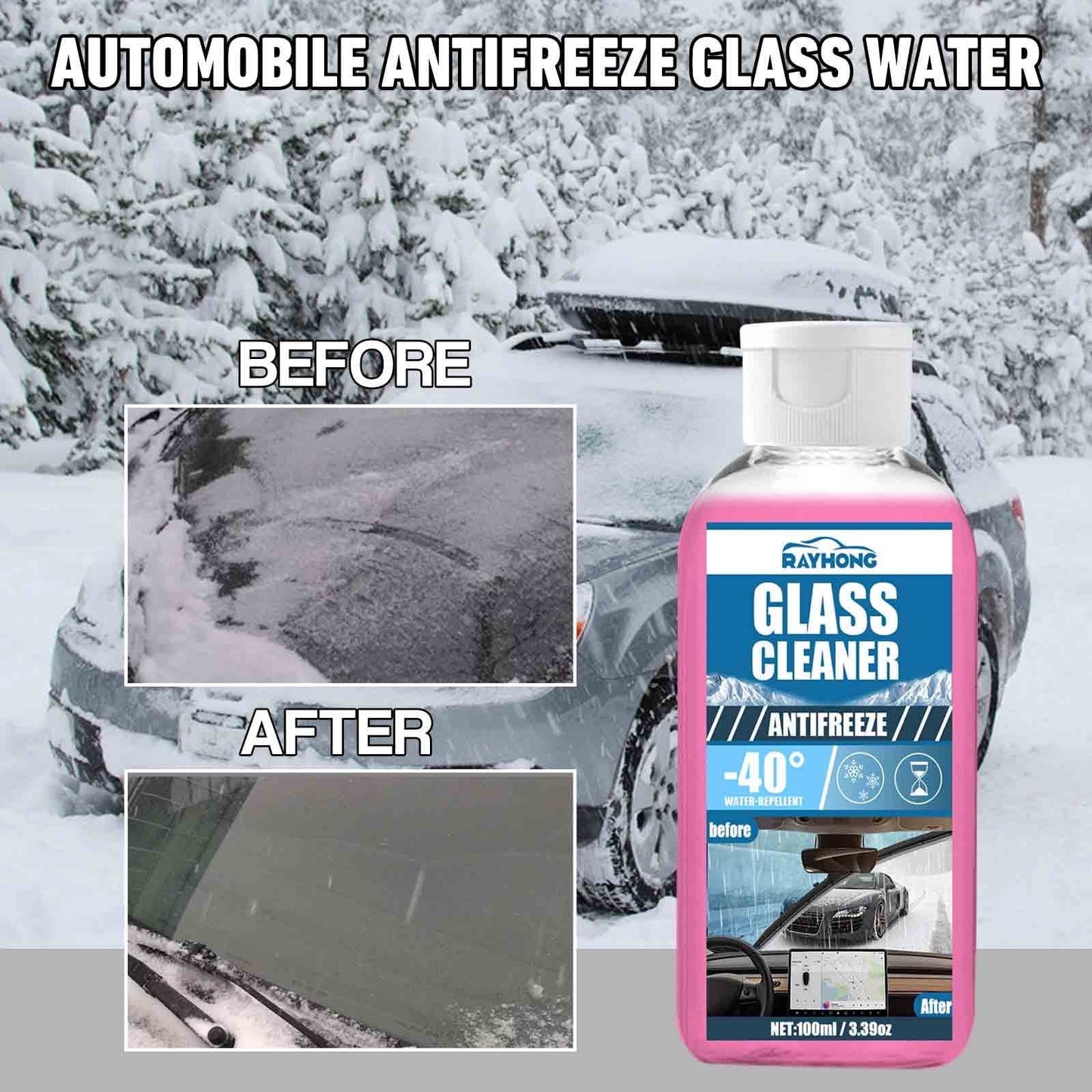 Versatile Thsue Car Antifreeze Glass Water: Fast Snow Melting, Clear Vision, Lubricating Brush(100ml)