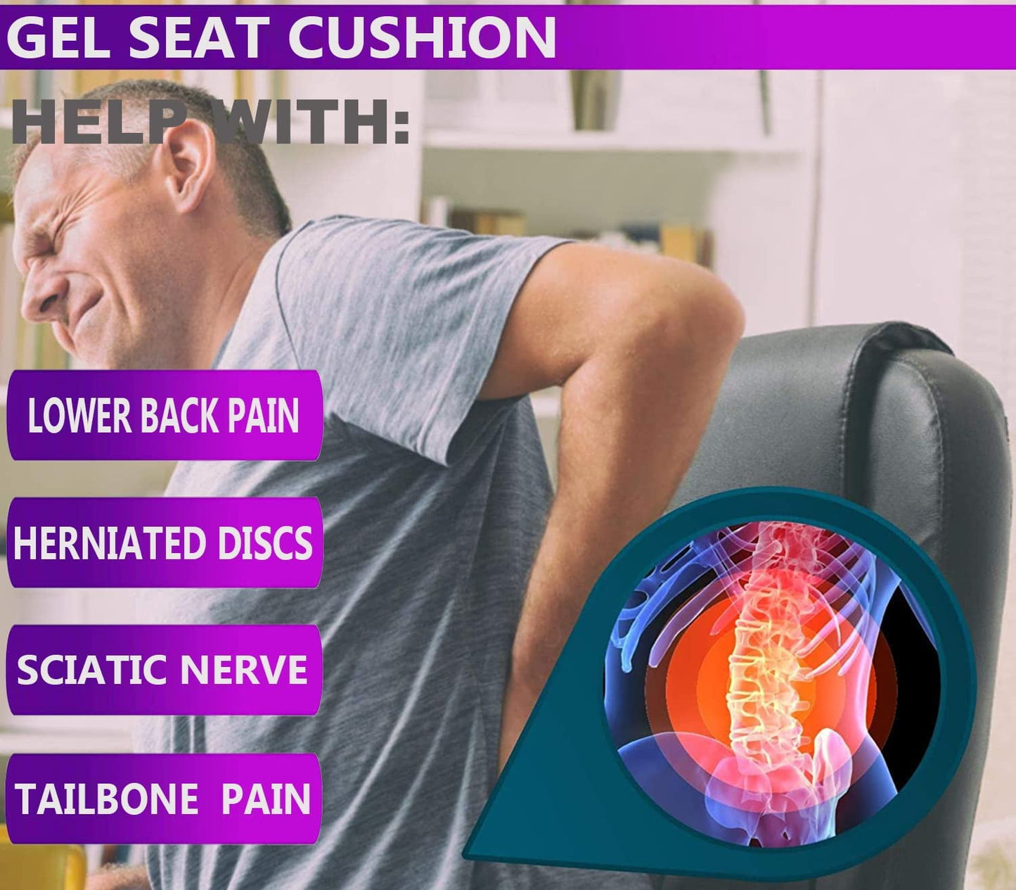 Classic Gel Enhanced Seat Cushion for Long Sitting - Double Thick Honeycomb Breathable Design Egg Seat Cushion with Non-Slip Cover - Office Chair Car Cooling Seat Cushion - Computer Desk Pain Relief Pad