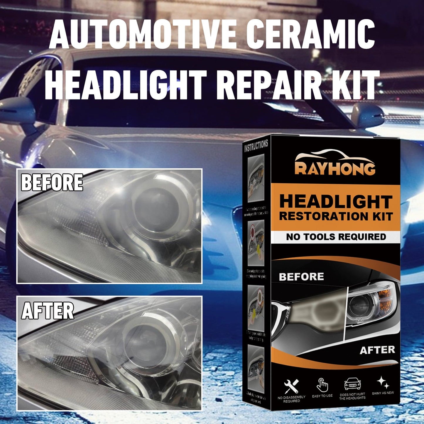 Classic Automotive ceramic headlight repair kit, headlight lampshade repair, scratches, yellowing, polishing, renovation, brightening