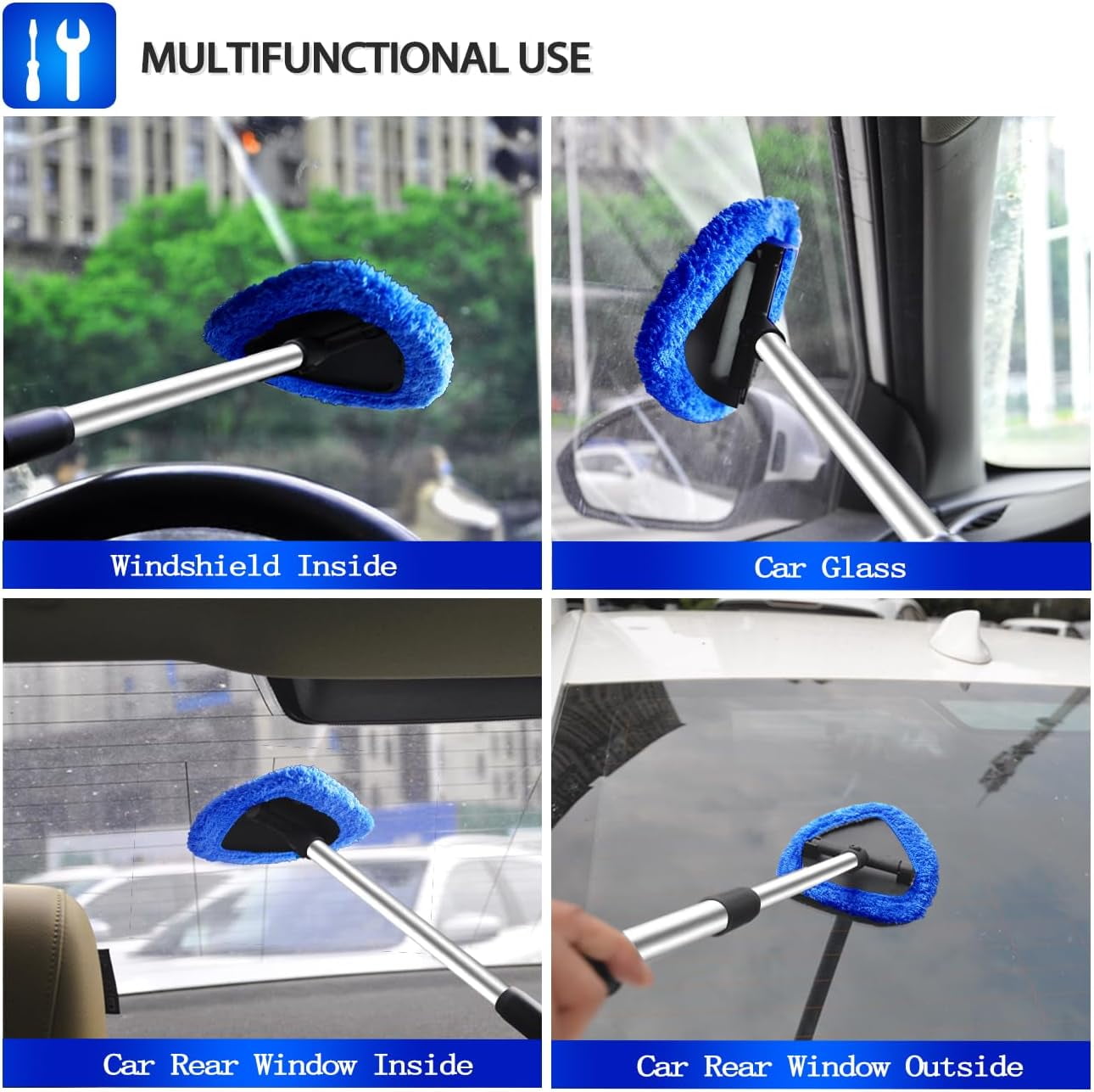 Versatile Walkfairy 25.6'' Extendable Longer Windshield Cleaning Tool, Stronger Absorbent Car Window Cleaner with 5 pcs Washable Pads and 2 pcs 60ml Spray Bottles Multifunctional Use Windshield Cleaner Tool Kit