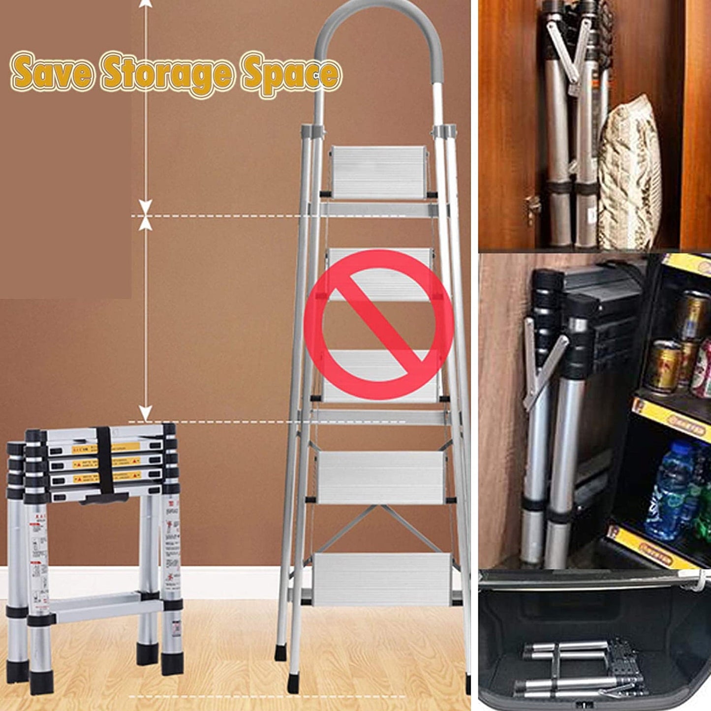 Classic 6+5 Telescopic Step Ladder Aluminium Heavy Duty 150KG/330lb Folding Portable Extendable Anti-Slip Stepladder for Home Garden Office Garage Home Loft DIY