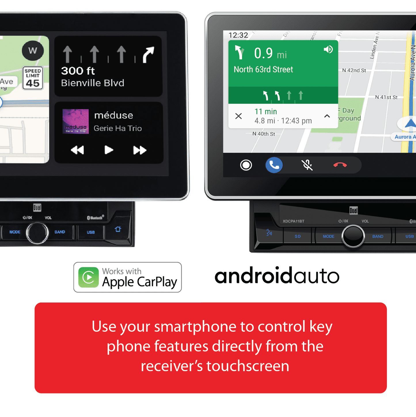 Versatile Dual Electronics XDCPA11BT 10.1 Inch, Car Stereo Head Unit, Double DIN Certified Apple CarPlay Android Auto with Bluetooth